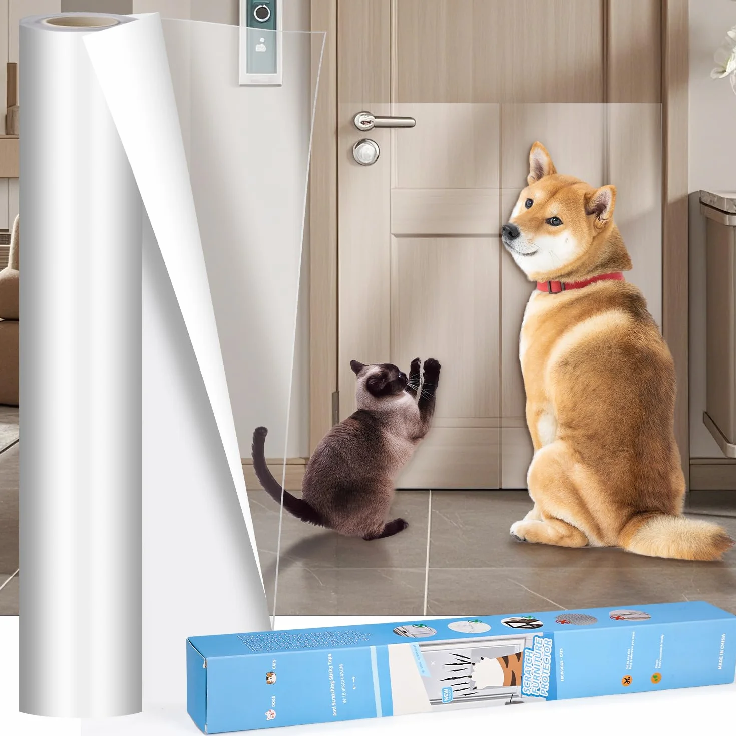 Protector Sofa Gatos Arañazo, 43x500cm Transparente Antiarañazos Gatos Sofa, Autoadhesiva Protector Puertas Arañazos Perro, Cinta Protectora de Muebles para Sofá, Pared, Puerta, Gabinete