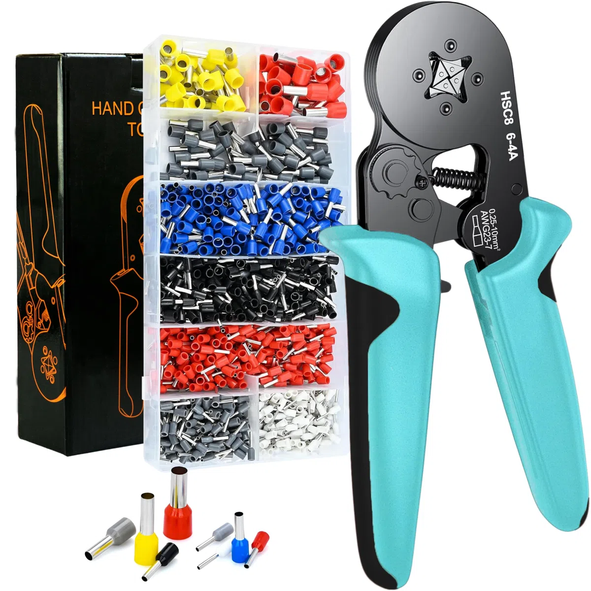 Crimpadora profesional 0.25-10mm² de 1200 terminales electricos con Prensa para Punteras huecas y Terminales de Cables - Juego Completo de Terminales Eléctricos Incluidos – Kit Electricista