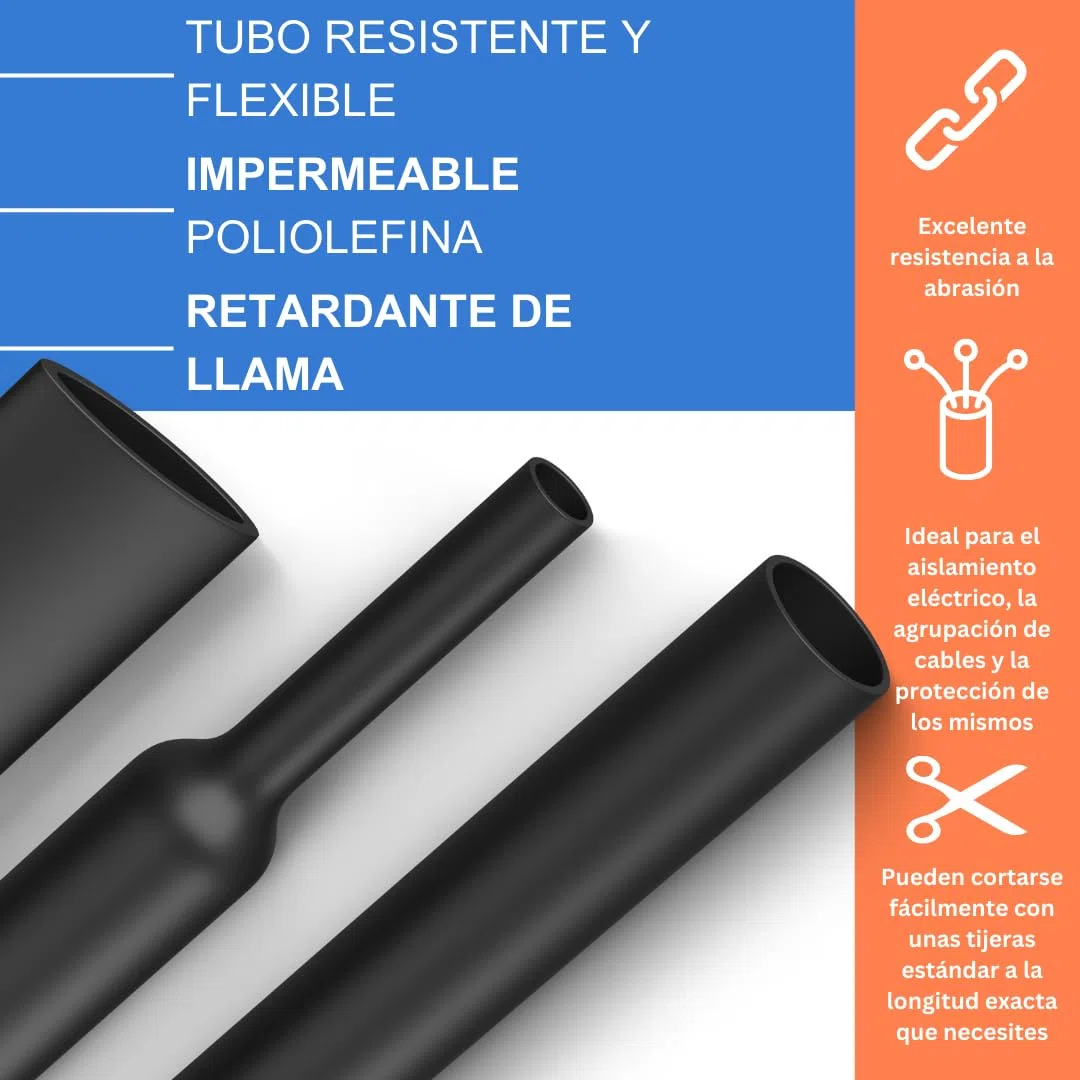 Gocableties - Tubo termorretráctil negro de - 3,2 mm x 11 m - Relación de contracción 2:1 - Tubos termorretráctiles impermeables para aislamiento de cables, marcado, agrupación de cables