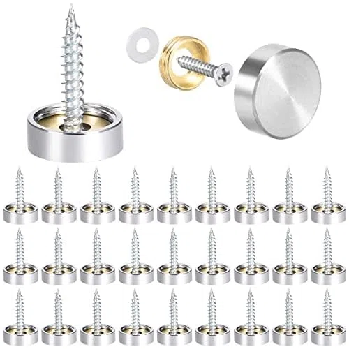 80 piezas Tornillos de Espejo Acero Inoxidable Decorativas Clavos de Espejo 16 mm Tornillos de Espejo Cubiertas de Tornillo Clavos de Espejo para Decoración de Espejo (80)