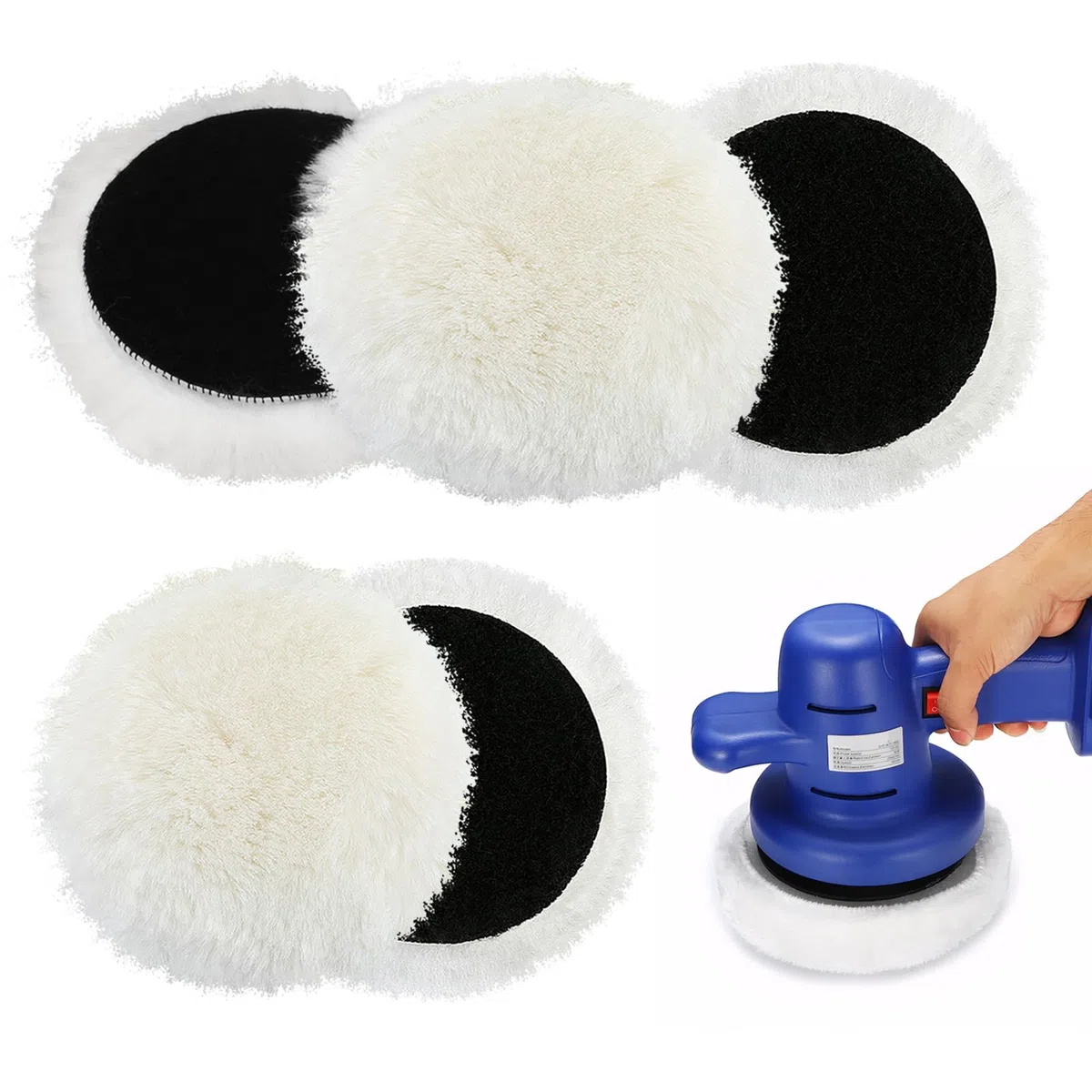 Almohadillas de pulido de 150 mm, 5 unidades de lana de cordero, almohadillas de pulido, almohadillas de pulido, compatibles con lijadora excéntrica Bosch, para coche, faros de coche, suelos