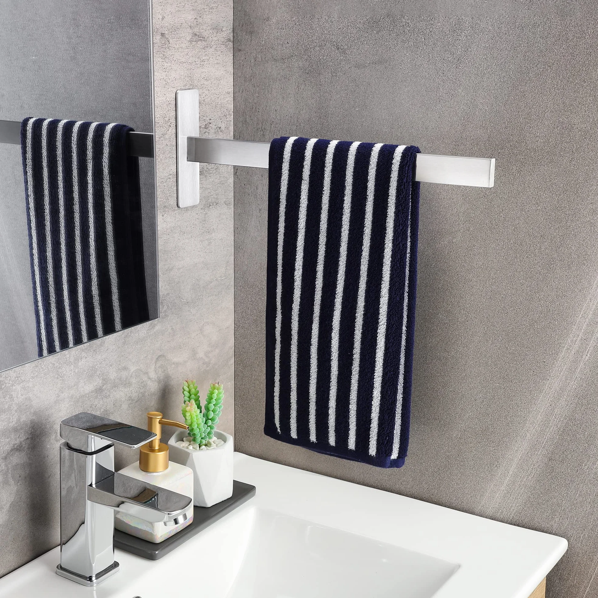 Toallero de Baño Sin Taladro Acero Inoxidable 39CM Adhesivo Pared Cuadrado Cepillado
