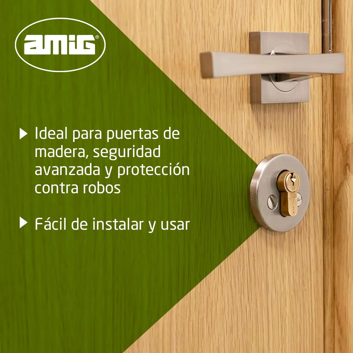 Amig - Cilindro de seguridad Mod. 9800 - Cerradura para puertas - Leva larga de 15mm - Sistema antitaladro - Incluye 5 llaves - Dorado - Medidas: 70 (30-40 mm)