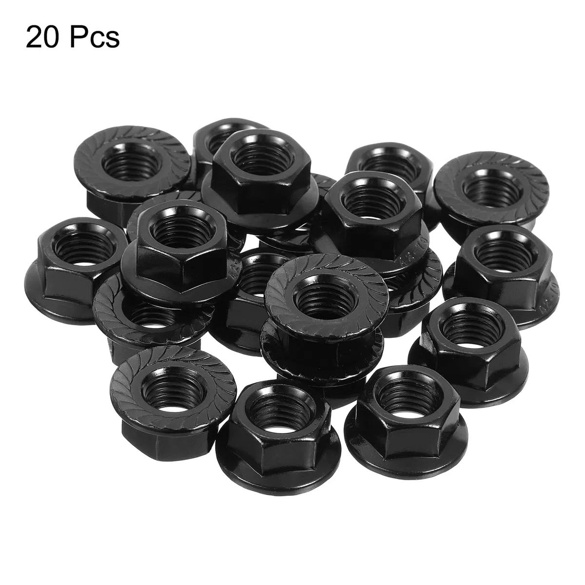 QUARKZMAN Tuercas Autoblocantes Hexagonales con Brida Estriada M10x1.25mm, 20 Piezas de Acero Inoxidable 304, Tuerca Métrica Hexagonal Antideslizante, Rosca Completae, Negro