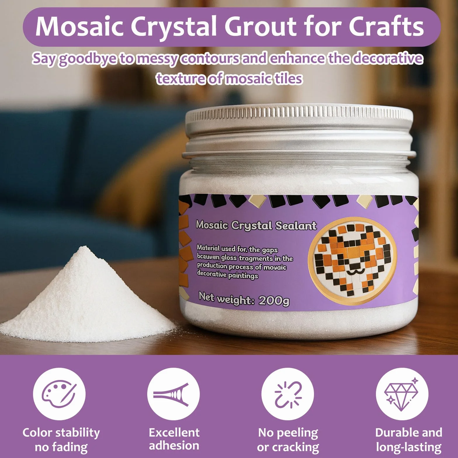 1DFAUL 200 g lechada de cristal para mosaicos, ideal para manualidades, herramientas para mosaicos, alto contraste de color, calafateo directo, ideal para mosaicos y proyectos de manualidades (blanco)