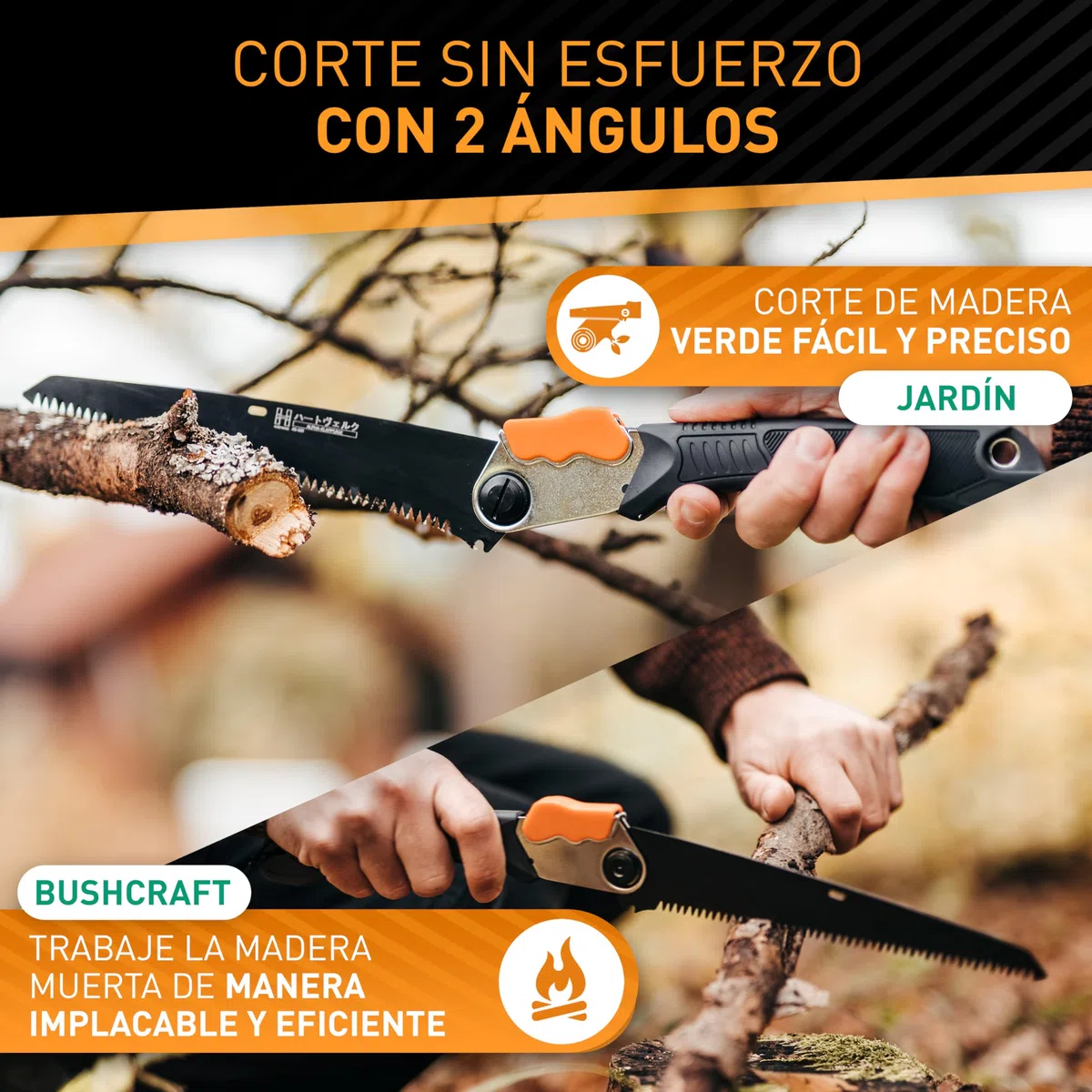 HARDTWERK ALPHA - Sierra de podar plegable con bloqueo de seguridad (210 mm) para jardín | Sierra de Mano | Sierra Plegable