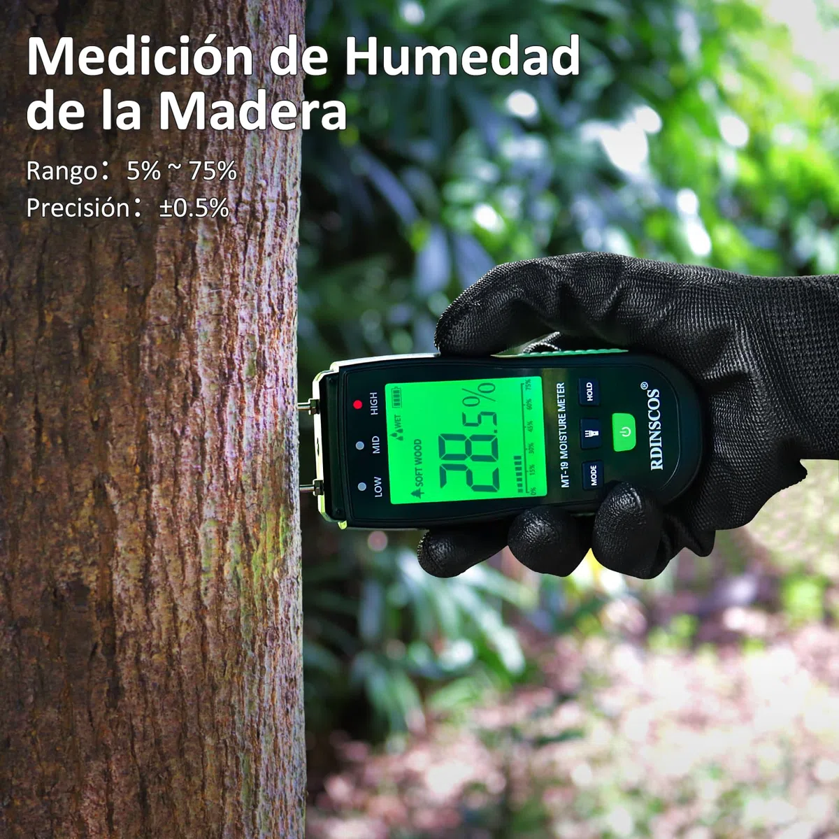 RDINSCOS Medidor de Humedad con Pantalla LCD,Detector de Humedad con Botón HOLD,Alarma para Paredes de Yeso/Madera