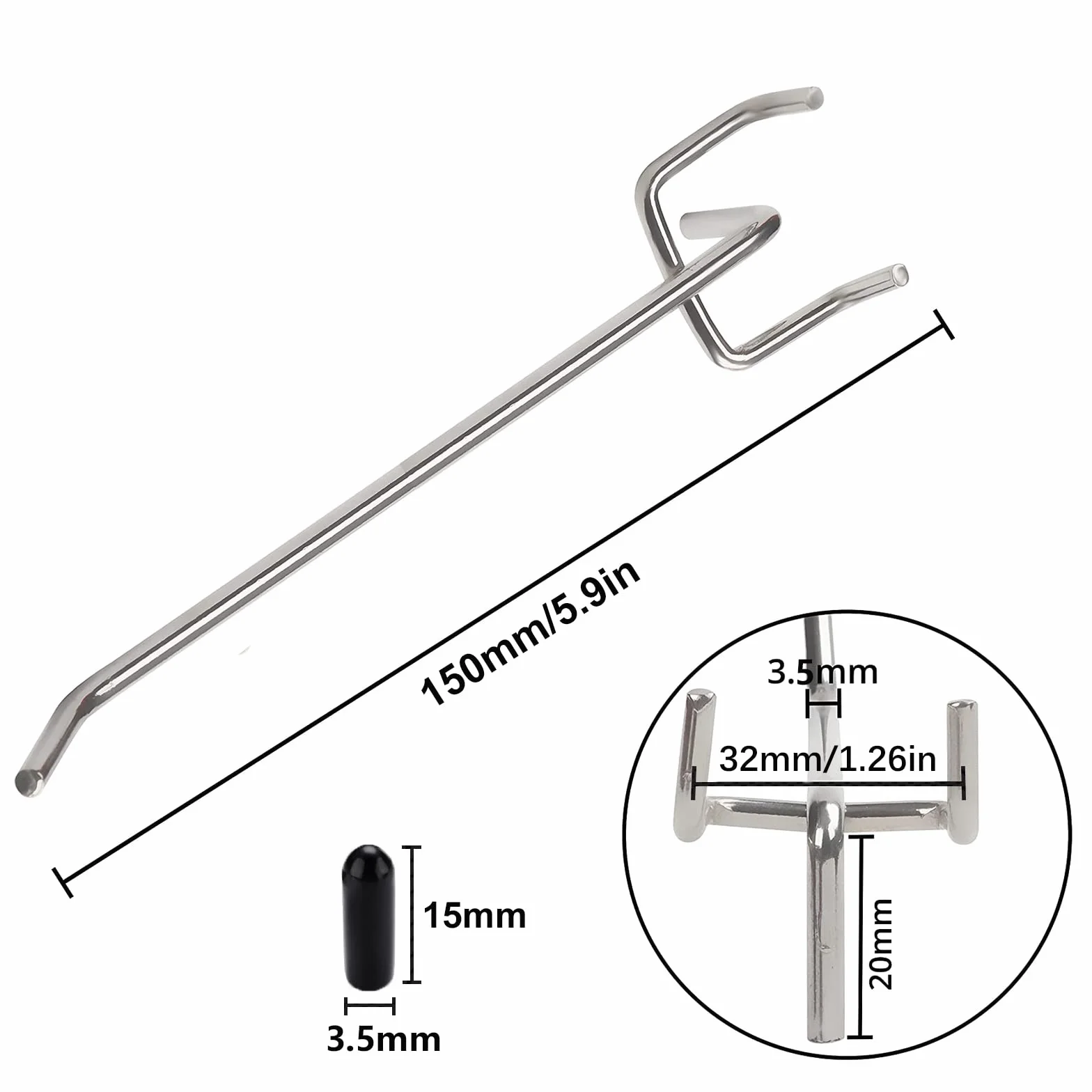 20 Piezas Ganchos para Tableros con Agujeros, 15cm Ganchos de Metal para Panel Perforado, para Perforada de Bricolaje Panel Chapa Perforada de Pared Estante de Exhibición Minorista