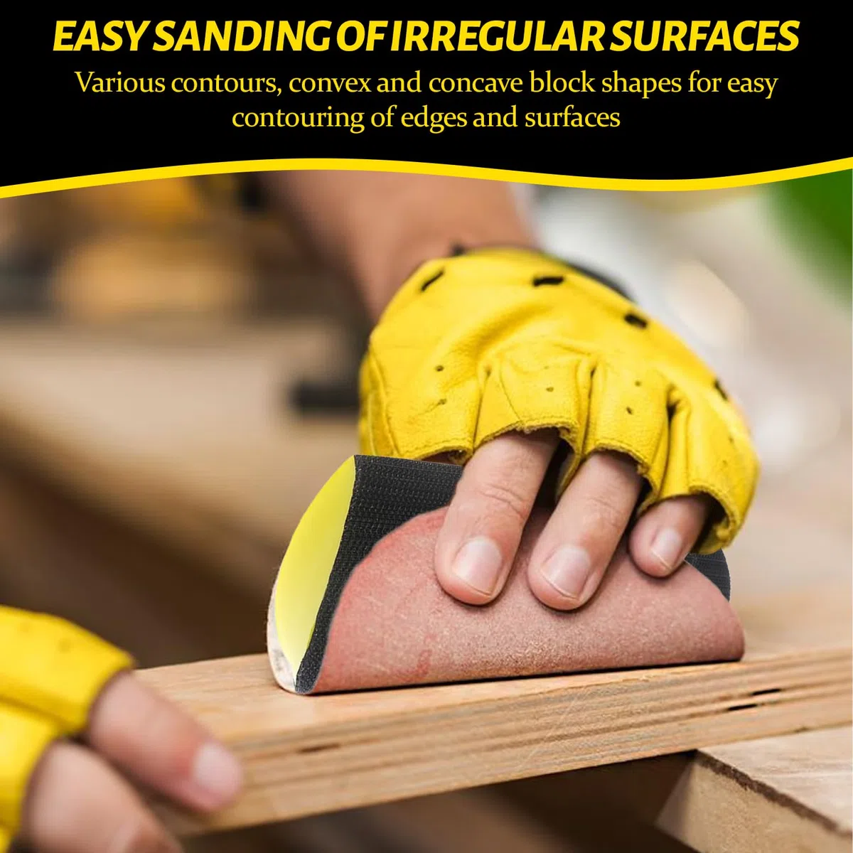 5 Piezas y 6 Pulgadas Taco de Lijado Manual, Espuma de PU + Plástico, Mango Ergonómico, para Pulir Madera y Lijado Fino, Adecuado para Madera, Azulejos, Metal, Vidrio (Amarillo)