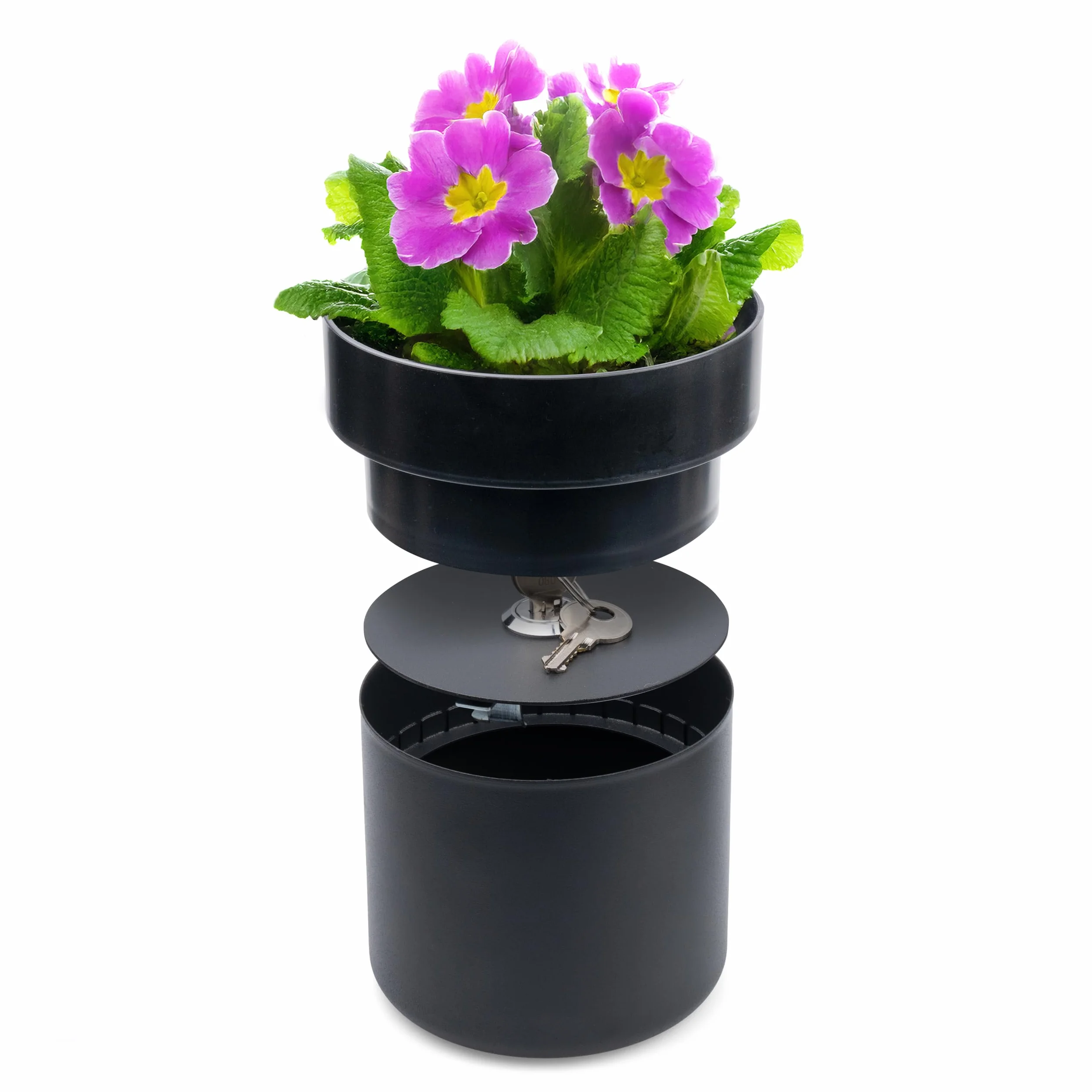 Maceta de diseño Safe Negra, caja fuerte oculta con cerradura para objetos de valor