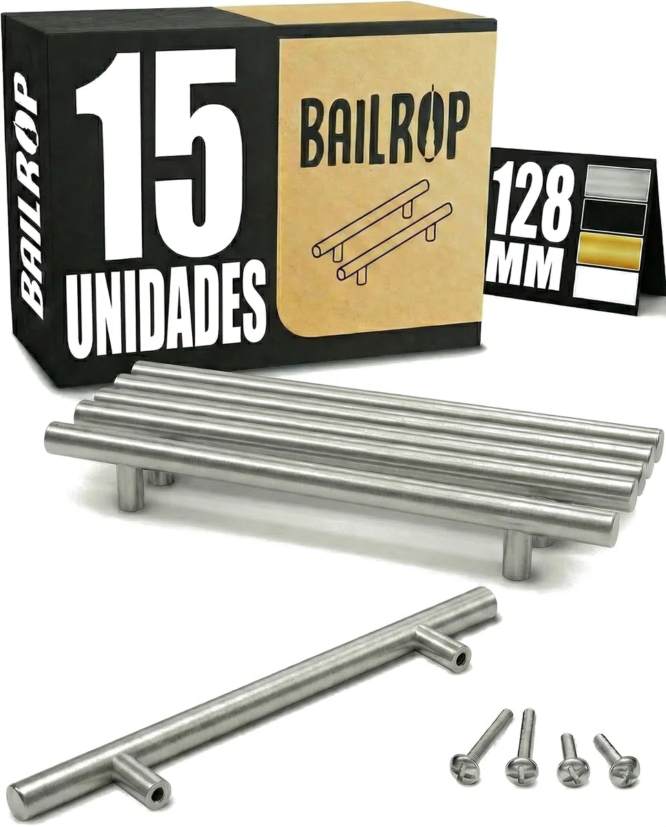 Tiradores Cocina 128MM Plateados - Tiradores Armarios para Muebles de Cocina o Dormitorios de Acero Inoxidable - 15 unidades - Color Plata