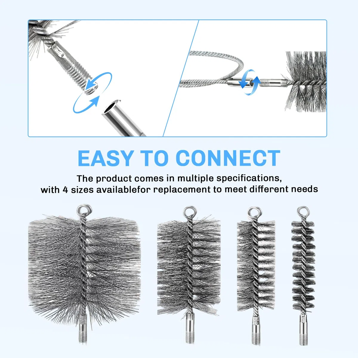 Juego de 5 cepillos para tubos de estufa, cepillo de limpieza, pasamontañas, cepillo de chimenea para chimenea, para tubos y limpieza, incluye 4 cepillos y 1 cable de acero