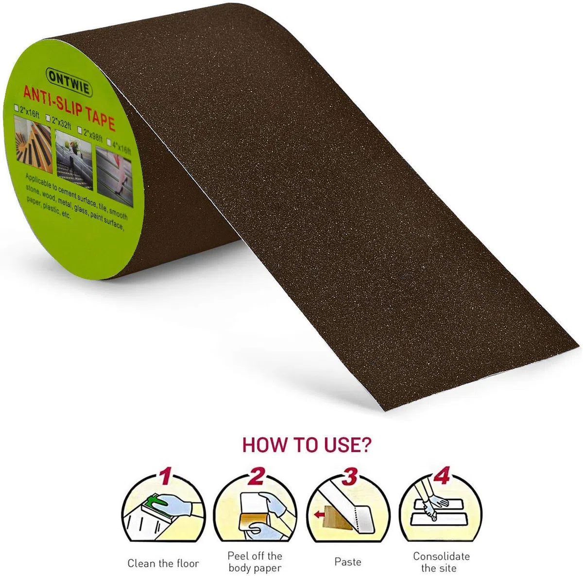 ONTWIE Cinta adhesiva antideslizante marrón High Traction Safety Track Tape, cinta adhesiva antideslizante para escalones, rampas, caminos