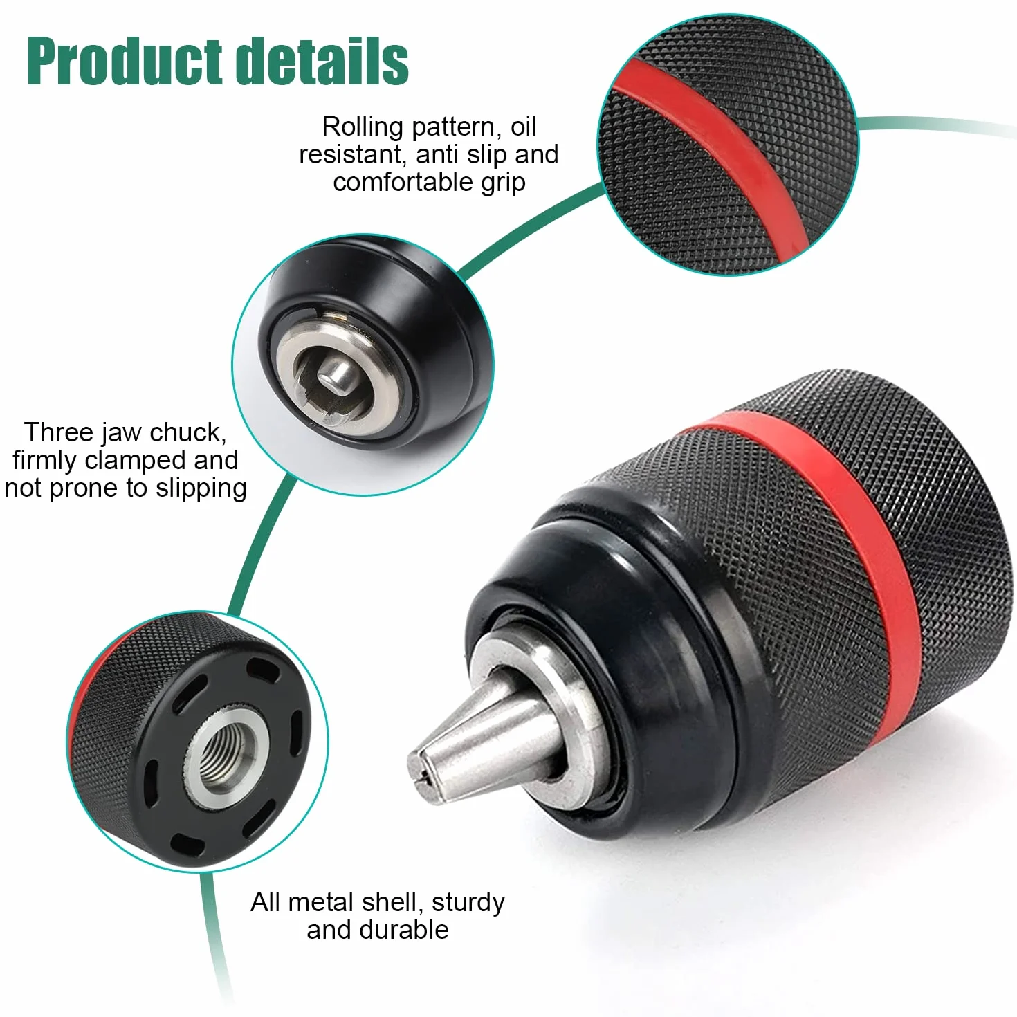 Rápida Portabrocas de Taladro 1,5-13mm, Rosca 1/2'' 20UNF Accesorios Taladro, con SDS Plus, 1/4'' Hex y 1/2'' Llave de Impacto Base, Adaptador de Conversión, para Taladros Eléctricos (1)
