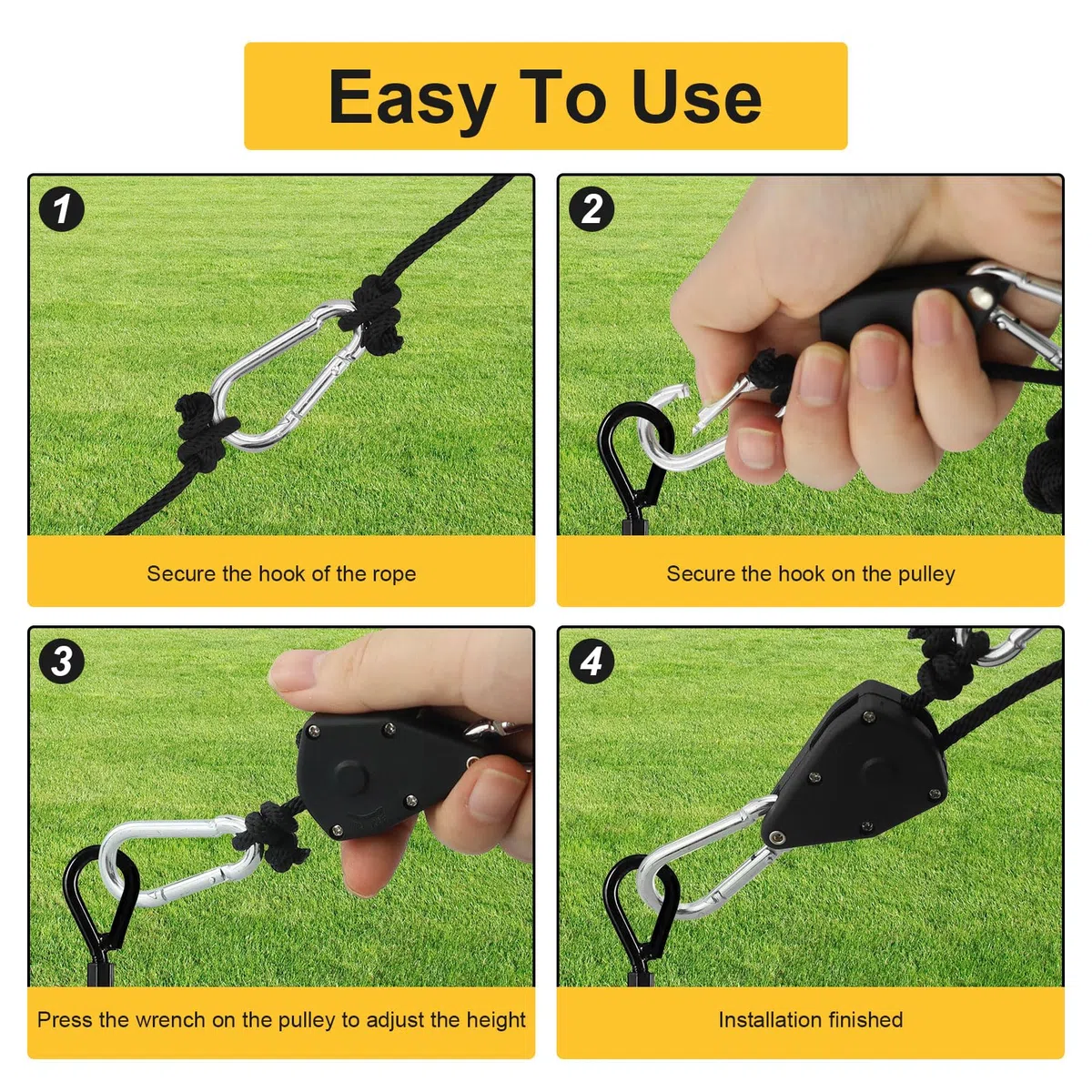 11 carraca de cuerda con gancho, tensor de cuerda de 1/8 pulgadas, carraca resistente, gancho de cuerda ajustable, trinquete de 2 m, colgador de trinquete, para plantas, ventiladores y lámparas