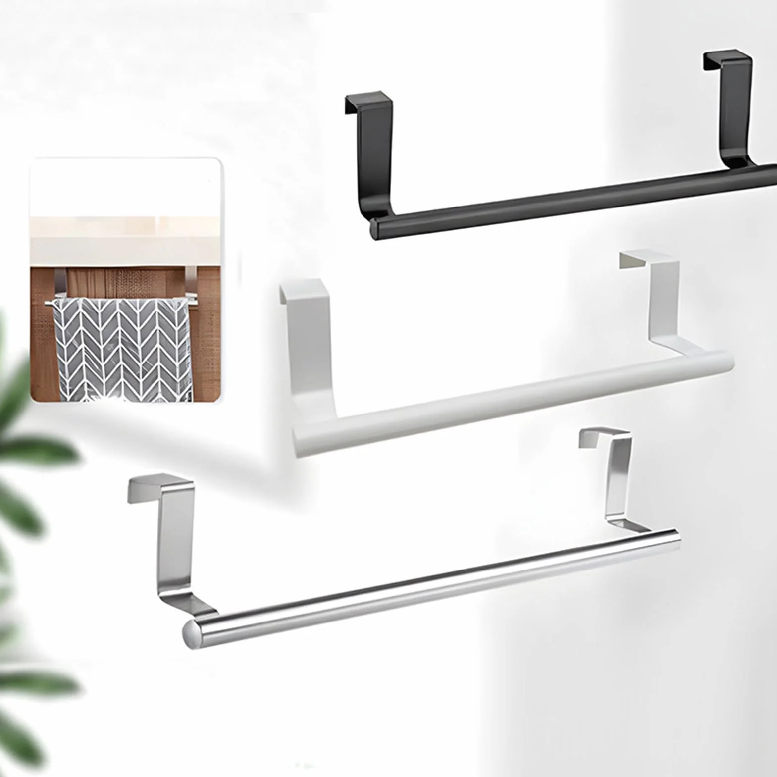 Toallero de cocina acero inoxidable colgar sin taladrar para puerta armario baño blanco