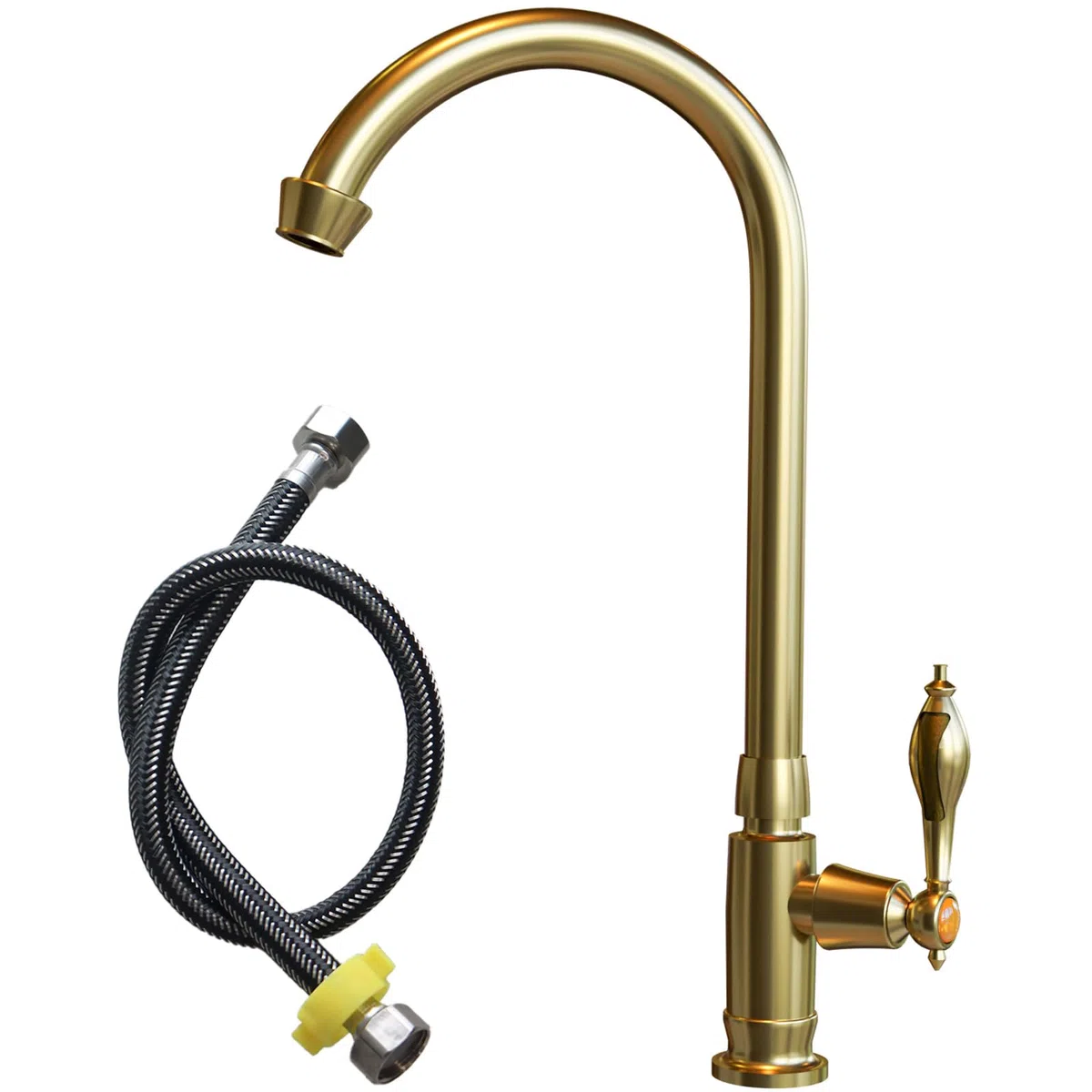 LANMOU Grifo de Agua Fría para Cocina, Grifo Cocina Fregadero Inoxidable(Solo Frío), 360° Giratorio, Dorado Cepillado, 60 cm Conexión, Solo Agujero, para Cocina y Jardín Fregadero