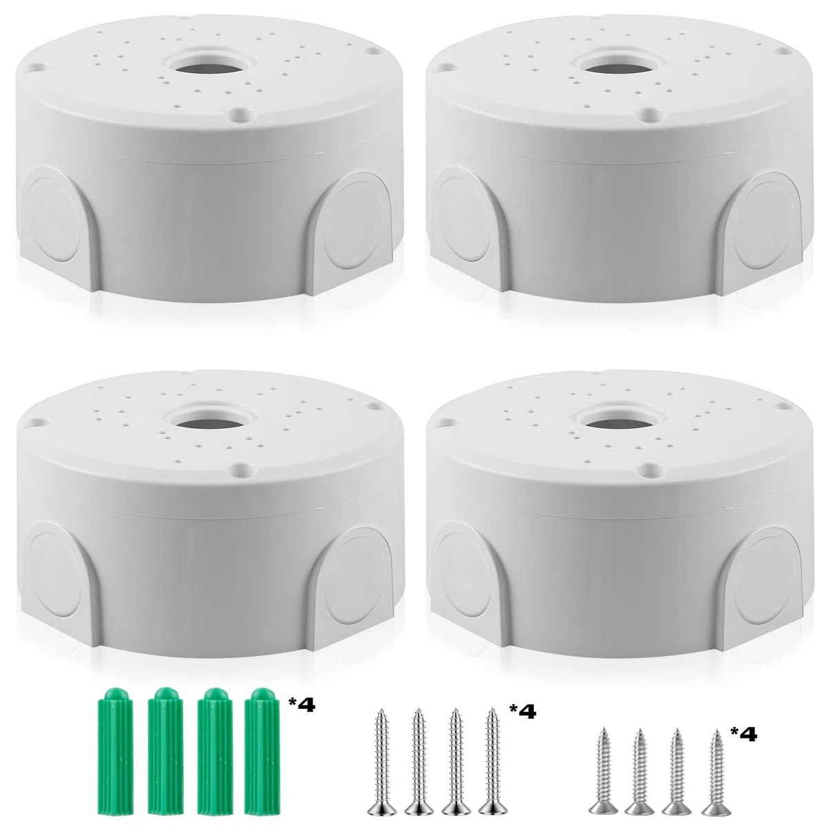 Juego de 4 cajas de conexiones para cámara de vigilancia: caja de conexiones impermeable para cámara de vigilancia, color blanco, gran capacidad de almacenamiento, caja de conexiones universal para