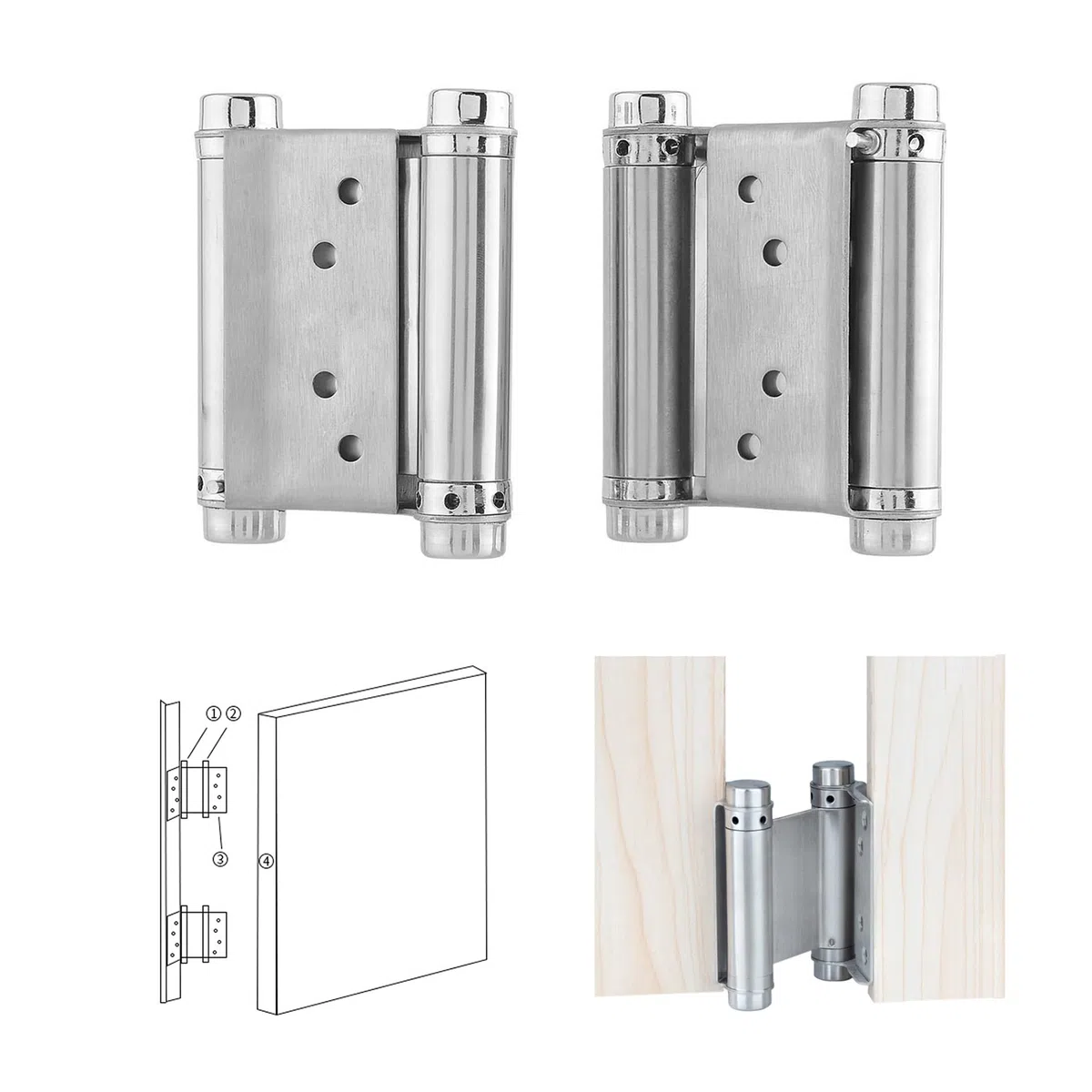 Bisagras de Acero Inoxidable de Doble Acción para Puerta Abatible Bisagra (102mm) de Cierre Automático para Puertas Oscilantes de Mostrador Saloon Café Bar Hasta 16kg (2 PCS)