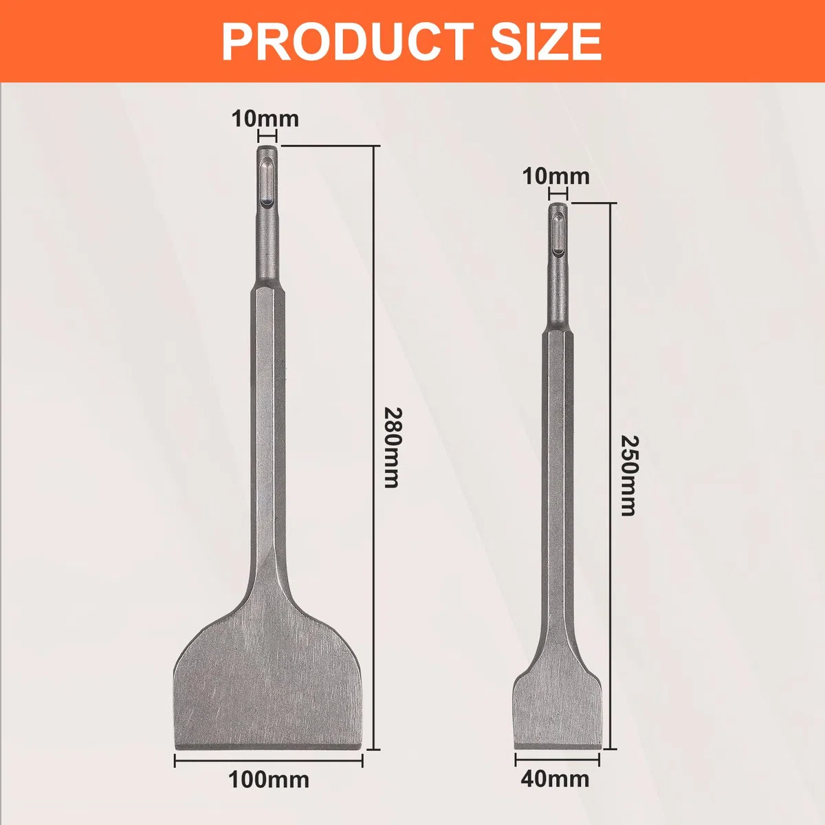 CPROSP 2 Piezas Cincel Plano SDS PLUS, 100mm + 40mm, Cincel Martillo Percutor, para Eliminar Baldosas, Adhesivo para Baldosas, Hormigón, Piedra Natural, Mampostería