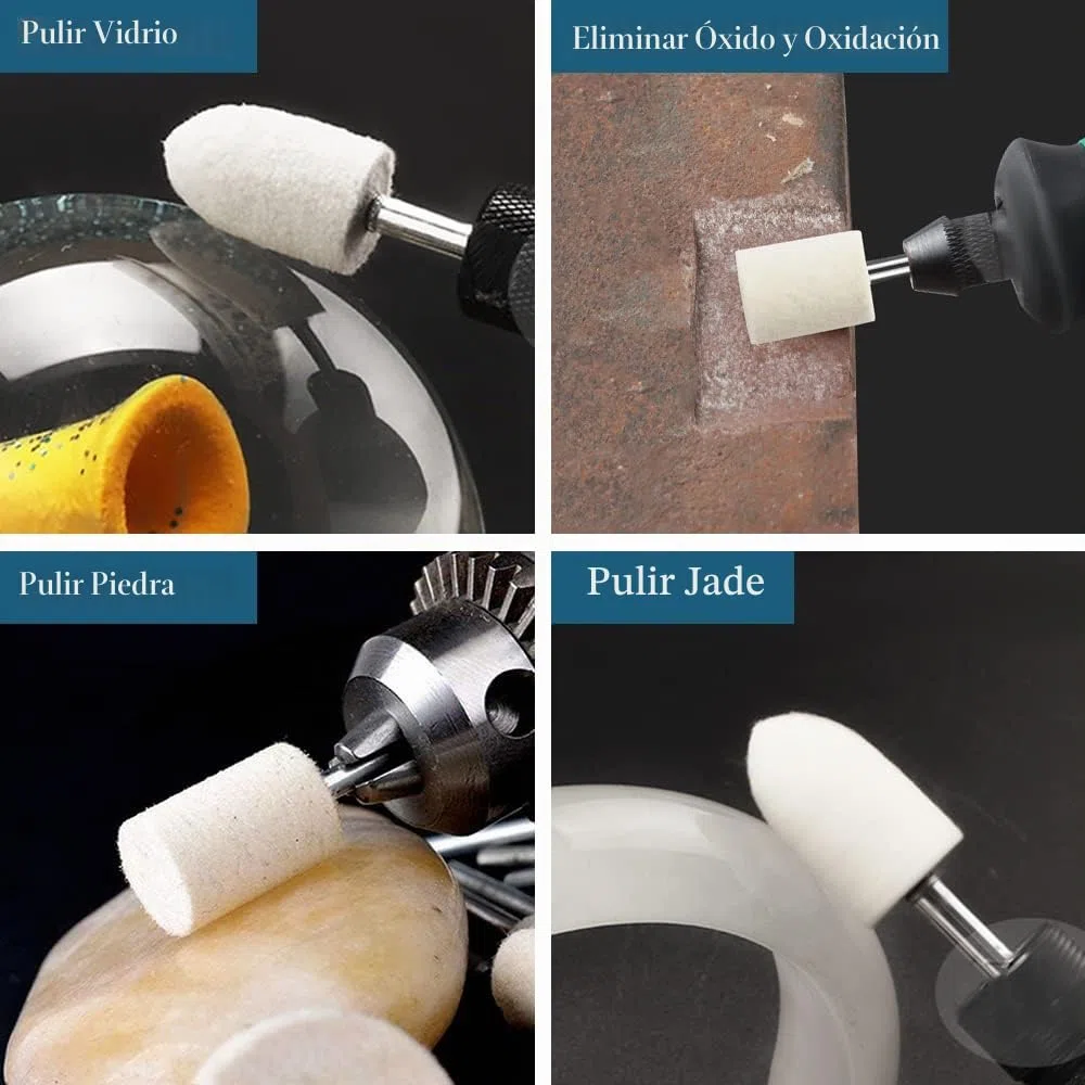 Ruedas de Pulir de Lana Compatible con Dremel, Accesorios de Pulido para Herramientas Rotativas con Vástago de 1/8", Kit de Pulir para Metal Vidrio Joyería
