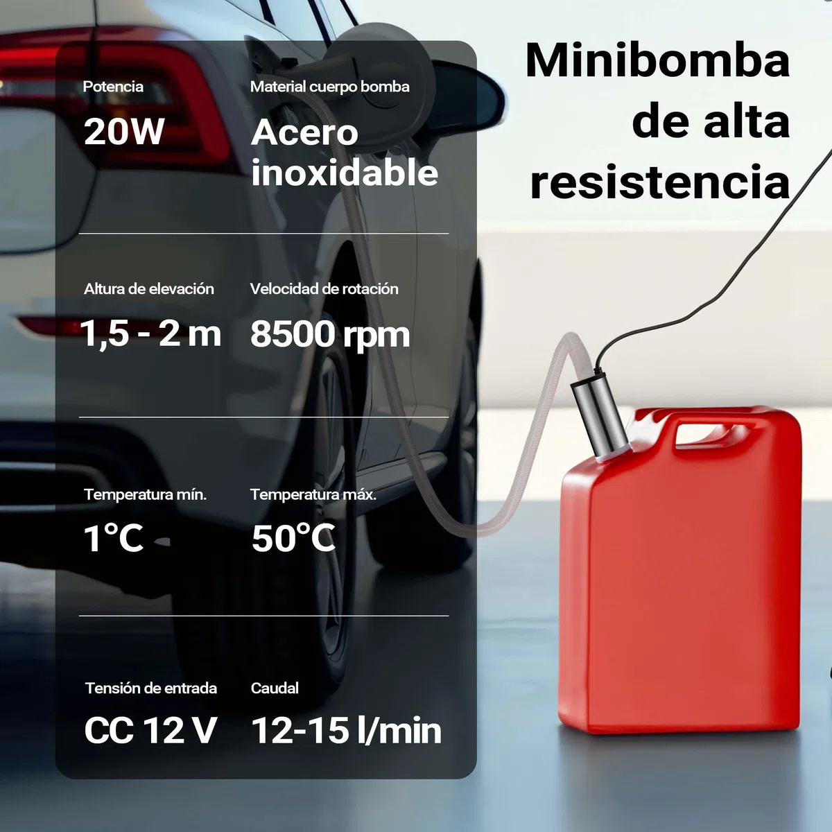 Mini bomba 12-15l/min para agua y gasoil 8500 rpm, bomba sumergible para la extracción de líquidos