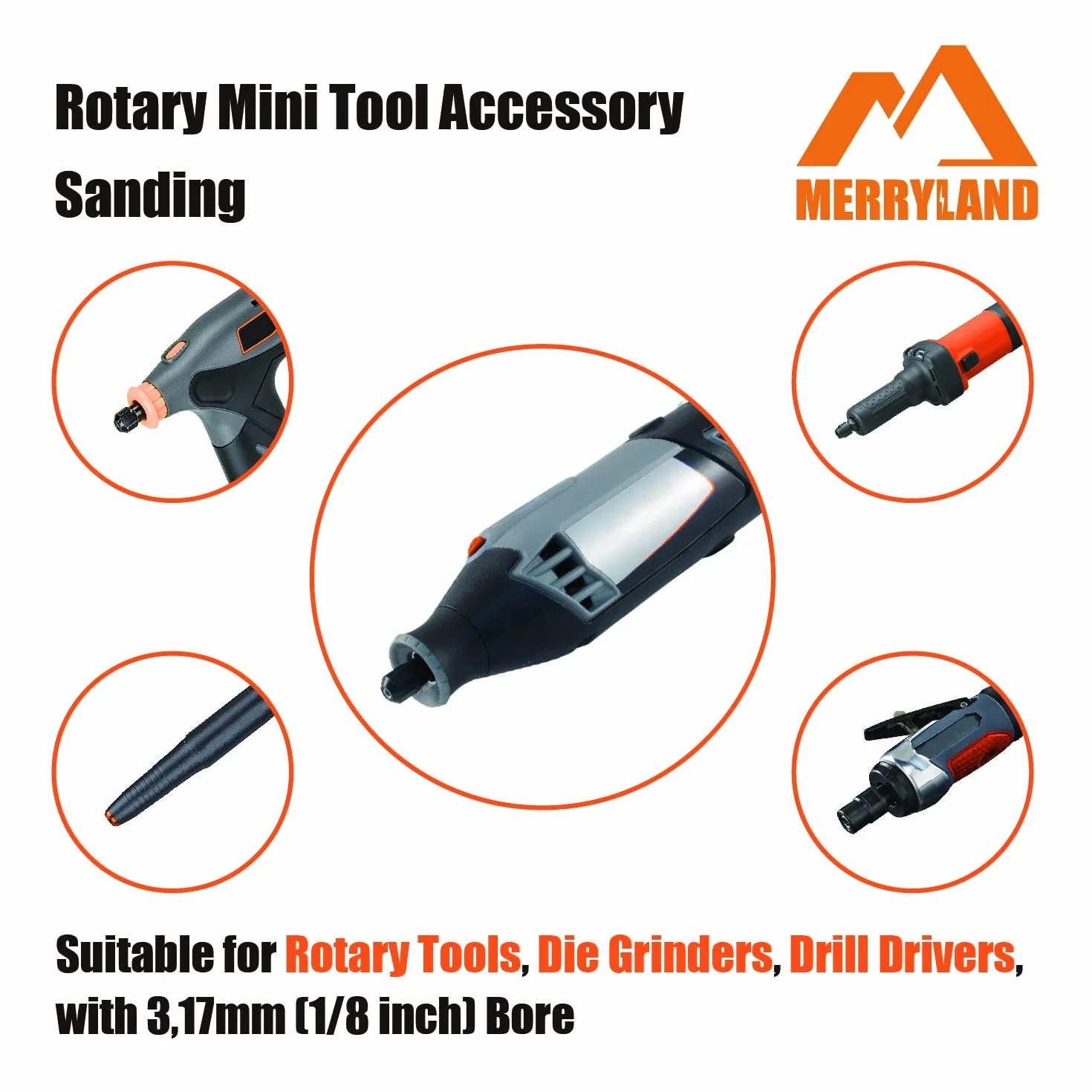 Merryland Tambores de Lijado para Dremel 184pcs, Mangas de Lijado 120# 13mm 180pcs y Mandril de Lija 4pcs, Uñas Manicura Pedicura Herramienta Rotativa Accesorio Eléctrica DIY, RMTA184C3