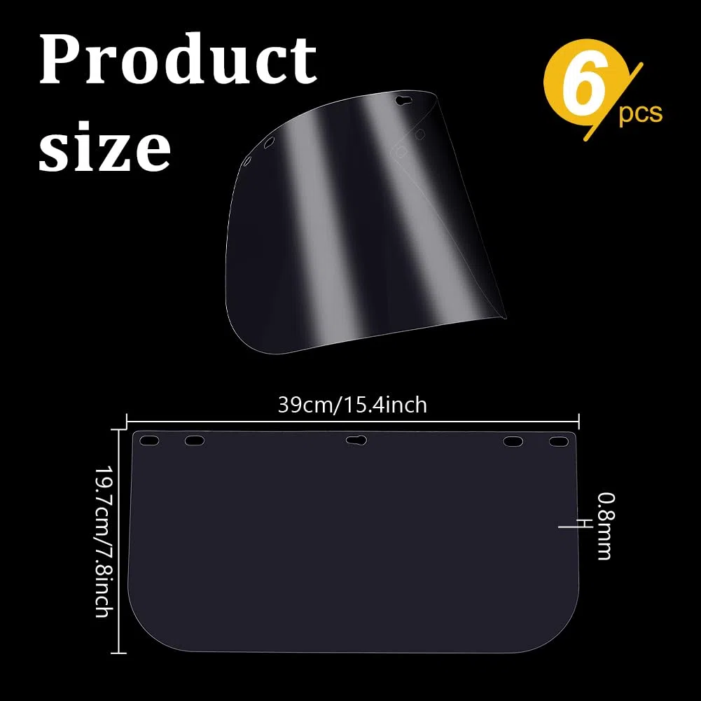 PH PandaHall 6 viseras de repuesto transparentes de PET de 39 x 19,7 cm, viseras de seguridad transparentes para trabajadores sanitarios, rectificado, soldadura, forja, corte, 0,8 mm de grosor