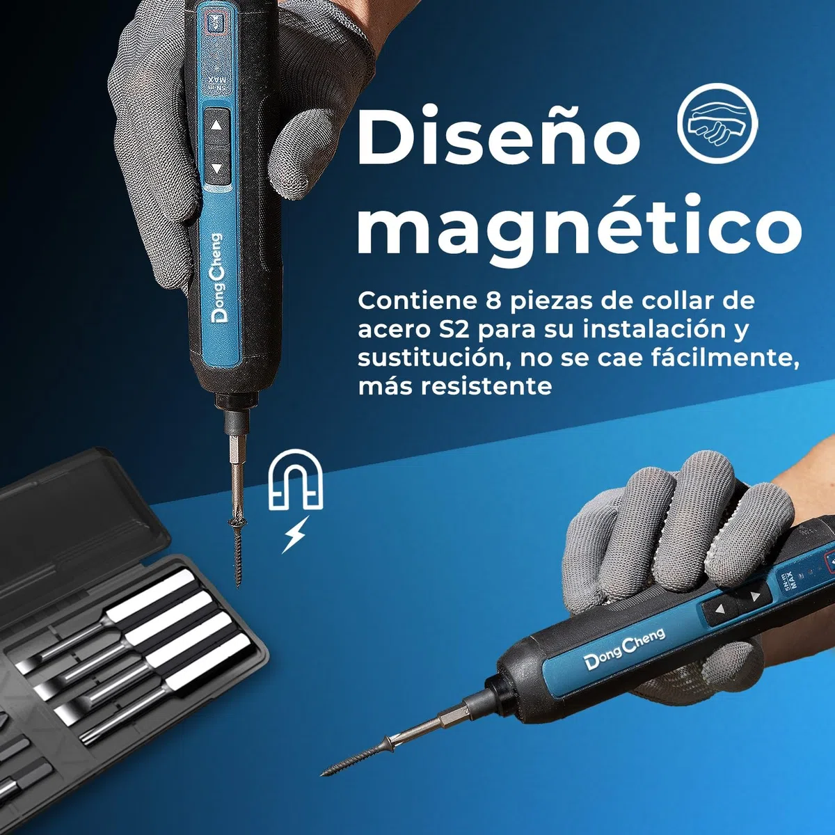DongCheng Mini destornillador inalámbrico, 4 V, batería de iones de litio de 2000 mAh, 3 par de giro, máx. 5 Nm, luz LED, 8 piezas, puntas de acero S2, ideal para bricolaje y reparaciones