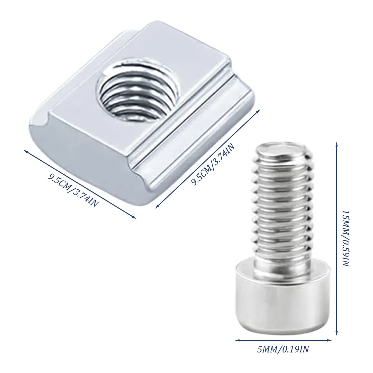 Zimoer 200 Piezas Tuercas Deslizantes y Tornillos, M5 Tuercas de T-Ranura, T Tuerca de Acero Carbono, Tuerca de Martillo Ranura en T para Ranura de Extrusión Perfil Aluminio Estándar de Serie 2020