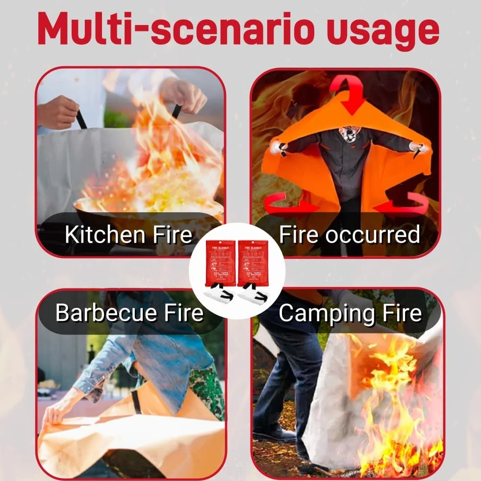 Manta Ignifuga Apaga Fuegos Cocina,2pcs Manta Ignífuga de Fibra de Emergencia,Manta Ignifuga,Mantas de Fuego de Fibra de Vidrio de Emergencia,Manta Ignifuga de Fibra de Vidrio,1*1m