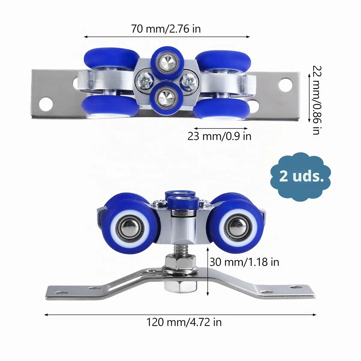 2 Piezas Ruedas para Puertas Correderas, Rotación de 360 Grados, Azules, para Puerta Corredera Simple y Múltiple