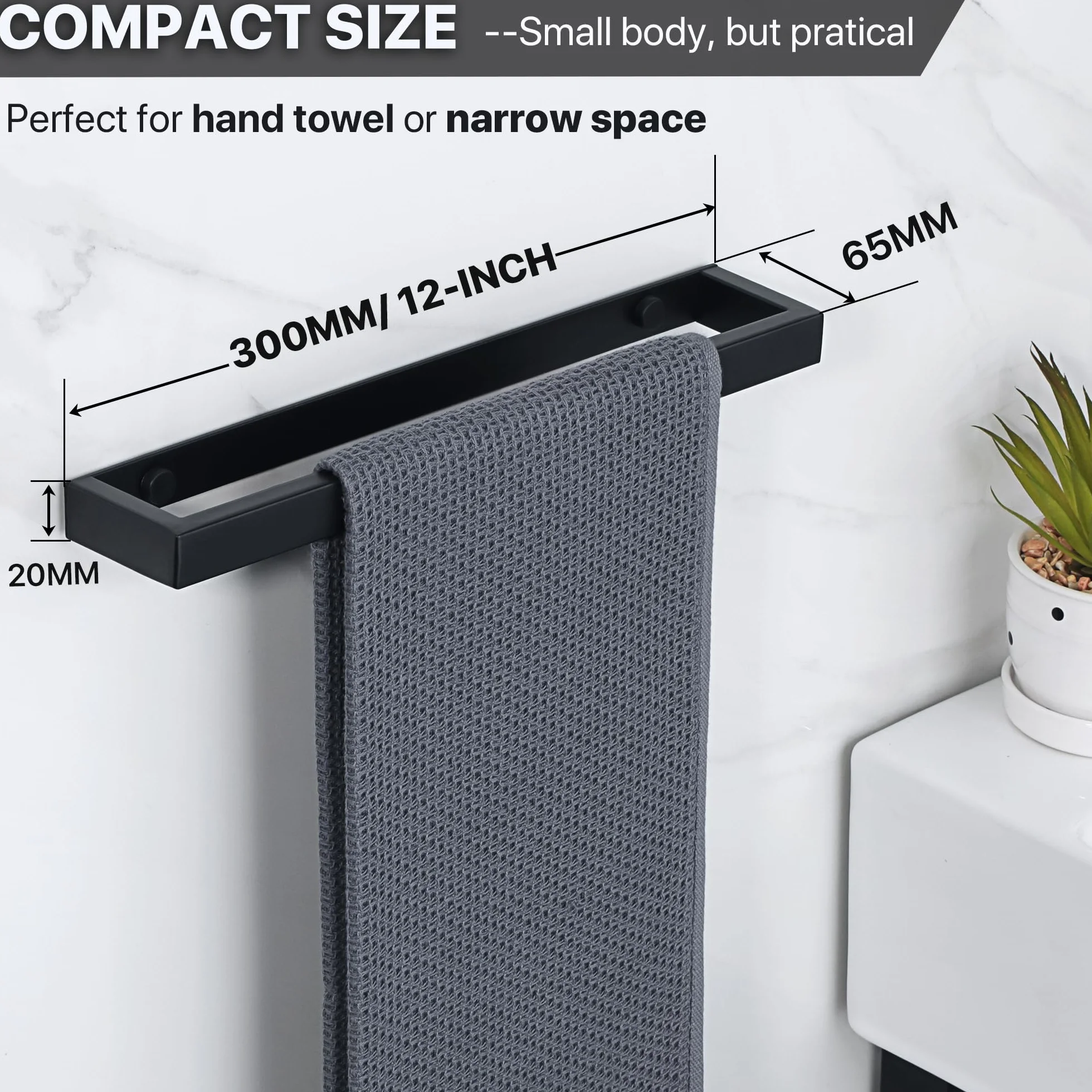 SAYAYO Toallero Negro Adhesivo Acero Inoxidable 30cm para Baño y Cocina