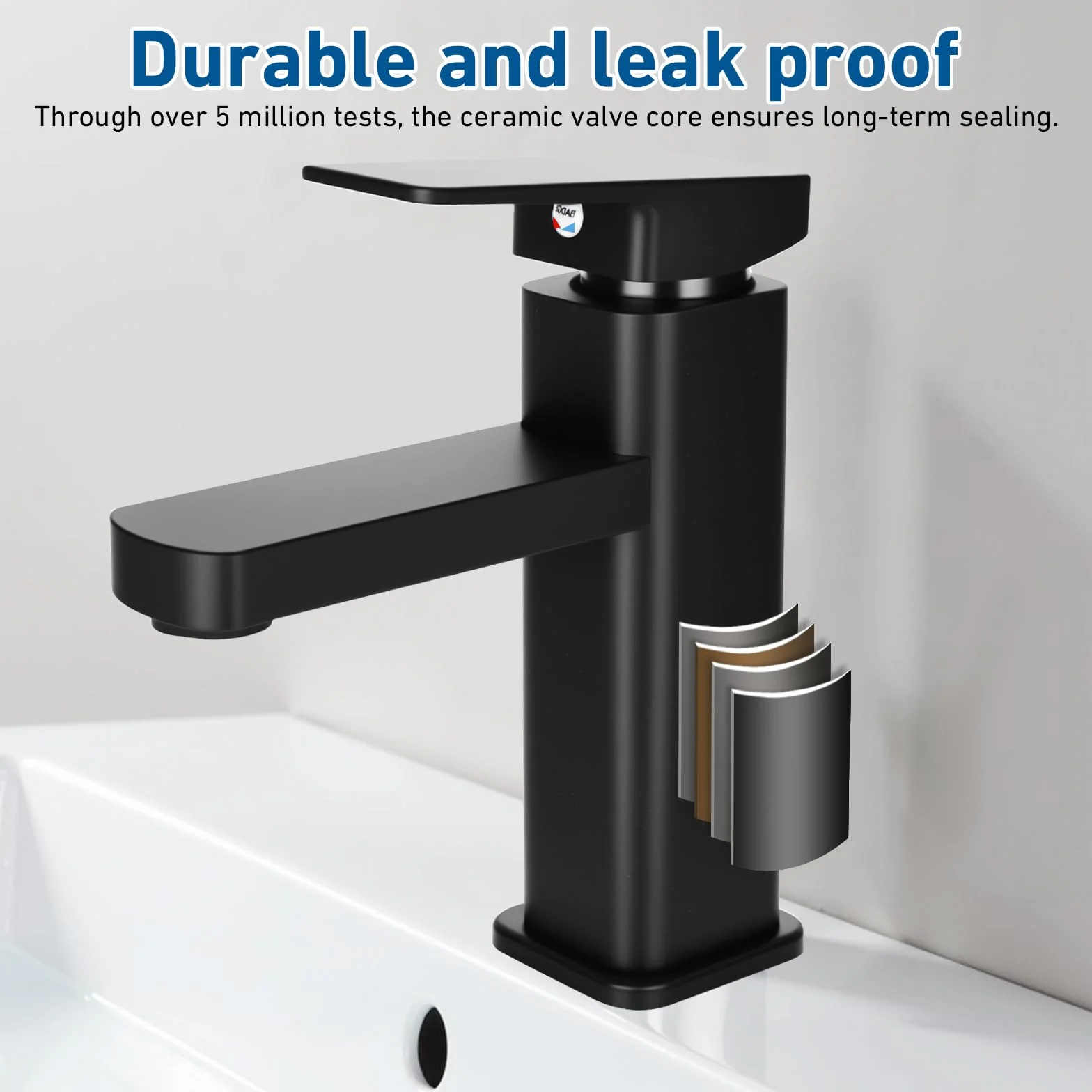 Grifo de Baño Llave de Lavabo Armadura Negro Mezclador de Lavabo Grifo de Agua Fría y Caliente Mezclador de Una Maneta Negro Mate Armadura de Baño para Baño Fregadero Acero Inoxidable Latón