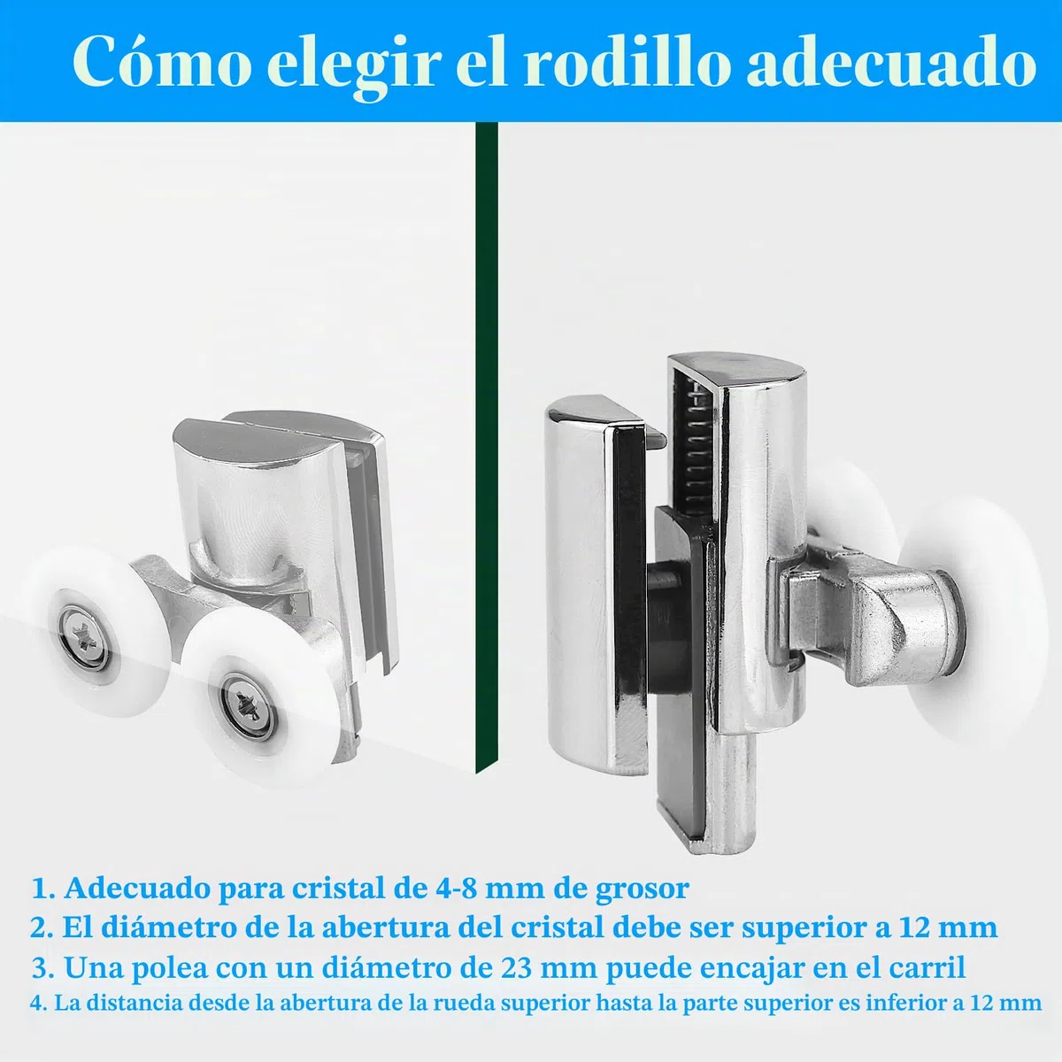 4 ruedas dobles para puerta de ducha, rodillos de puerta de ducha, ruedas de cabina de aleación de zinc, repuesto para cabinas curvas, puertas curvas (2 arriba, 2 abajo)
