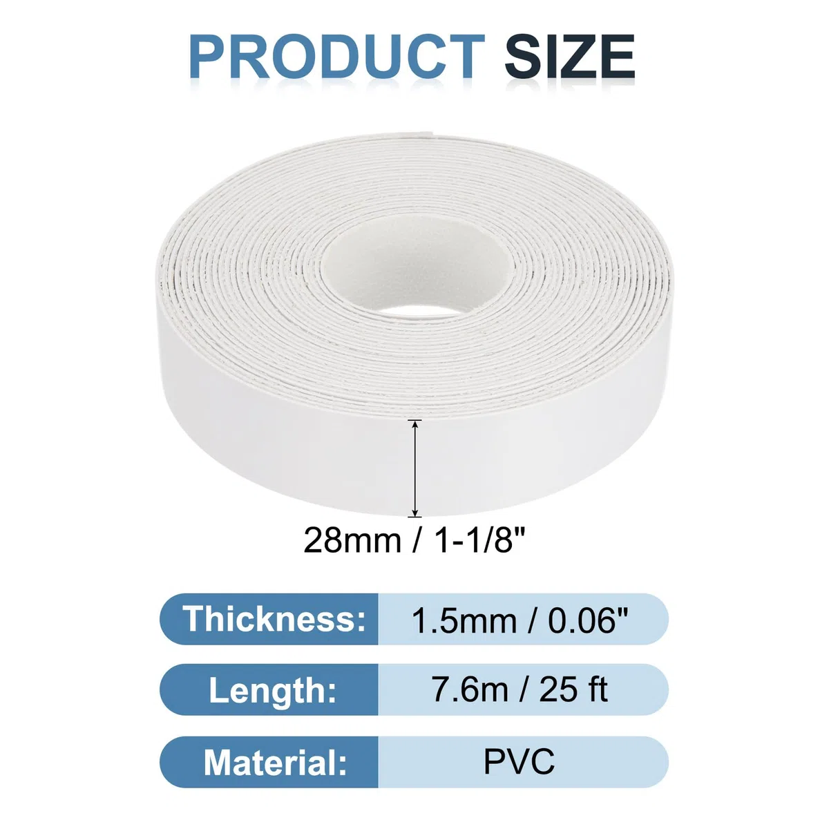 QUARKZMAN Cinta de borde blanco de 25 pies x 1-1/8 pulgadas Cinta de chapa preencolada flexible para bordes de contrachapado con adhesivo termofusible para restauración de muebles