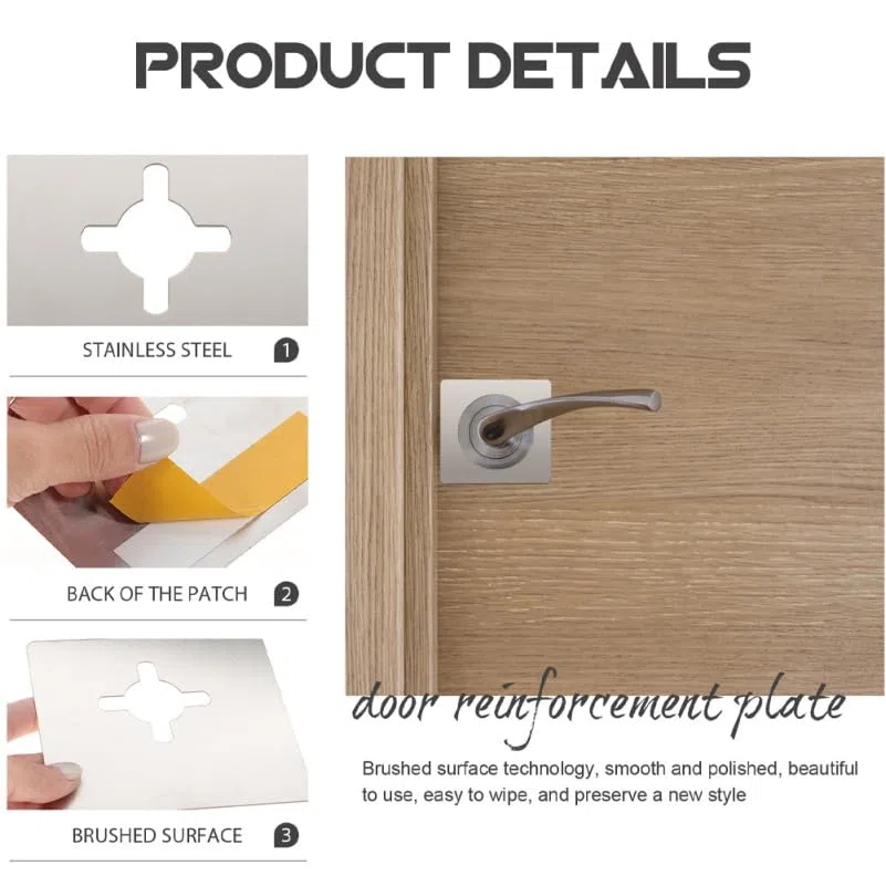 Placas De Refuerzo De Puerta De Acero Inoxidable 4piezas Kit De Reparación De Cerradura Cubiertas De Cerrojo Compatible Manijas Estándar Adecuado Para Hogares y Oficinas