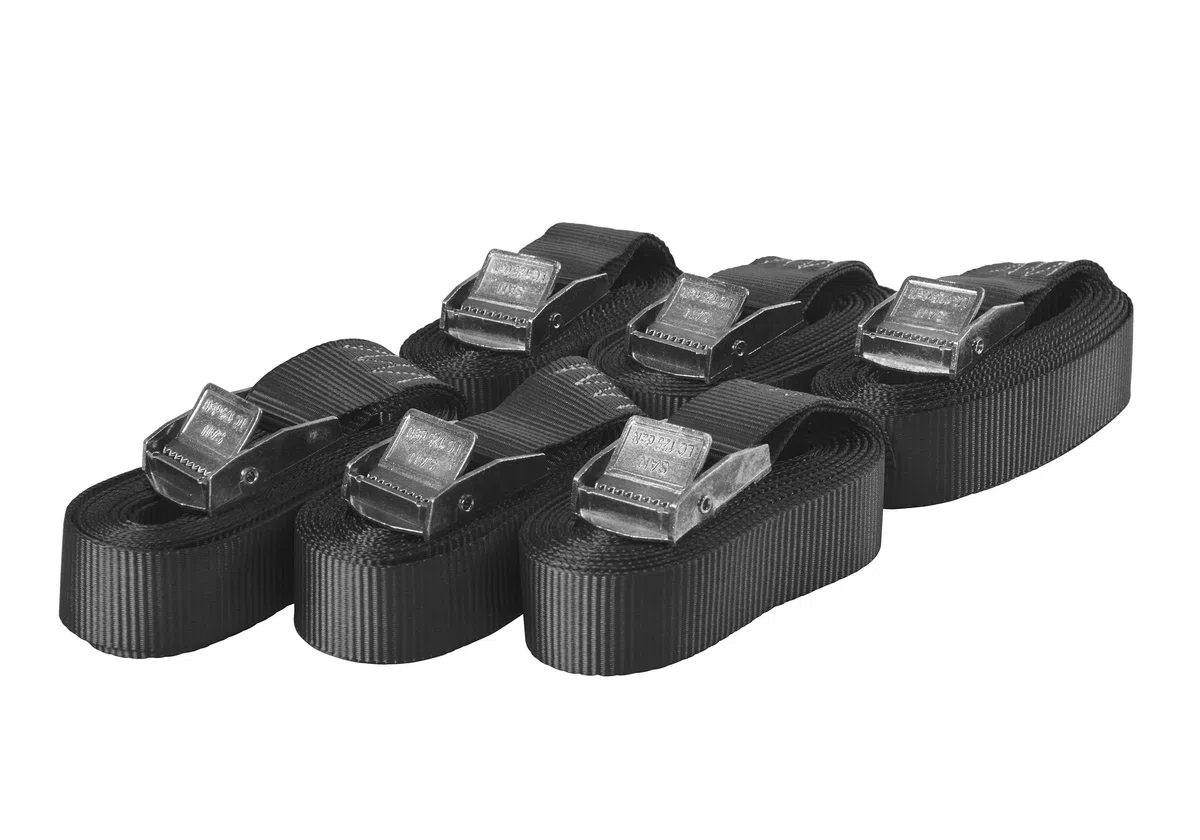 Sandax 6X Correas de amarre con cierre de trinquete en set, 0,5 m de largo, 25 mm de ancho, negro, Correas de sujeción con cierre de trinquete corto, con capacidad de hasta 250 kg, DIN EN 12195-2