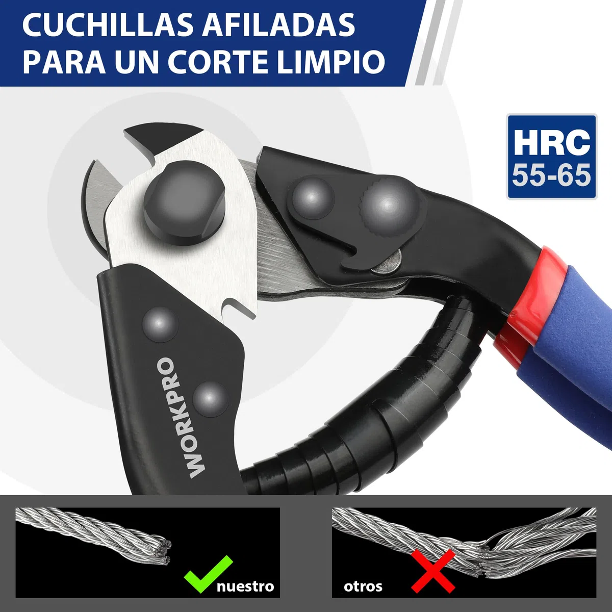 WORKPRO 190 mm Cortador de Cable, Tijeras para Cable de Acero, con Mango Antideslizante, para Cortar Cable de Acero Inoxidable/Aluminio/Cobre