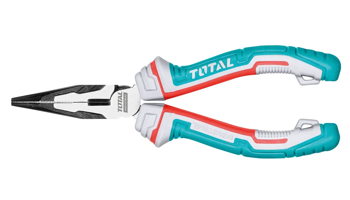 TOTAL - Alicate de Boca Plana Reforzado | 180 mm | Adecuado Para Sujetar, Doblar y Cortar | Protección Anticaídas | Fabricado en Cromo Vanadio | Mango de Fibra en 3 Materiales