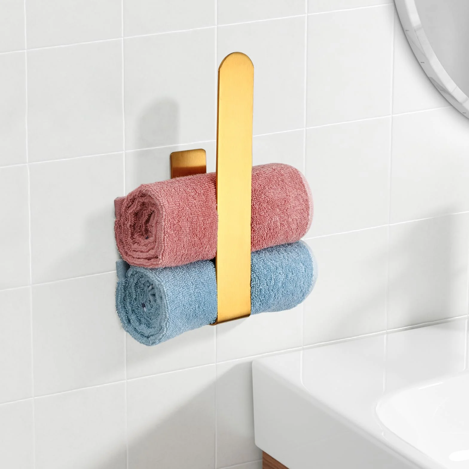 YUET Toallero Adhesivo Barra Anilla Acero Inoxidable SUS304 para Baño Cocina, Dorado