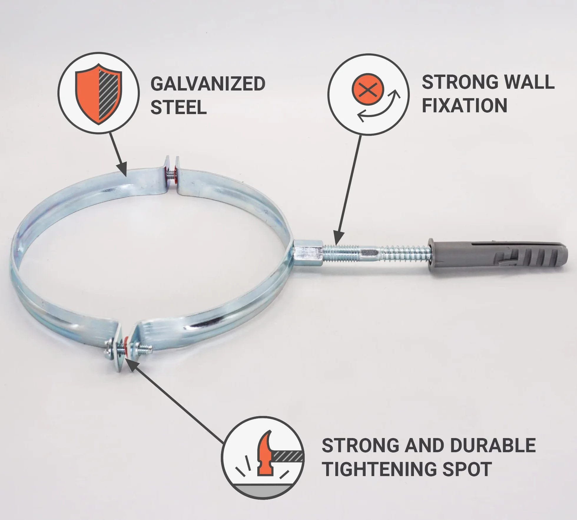 SKIR'CO (2 piezas) Soportes de tubería para tubos de 150 mm, soportes de tubería para montaje en pared y techo, abrazaderas de tubería