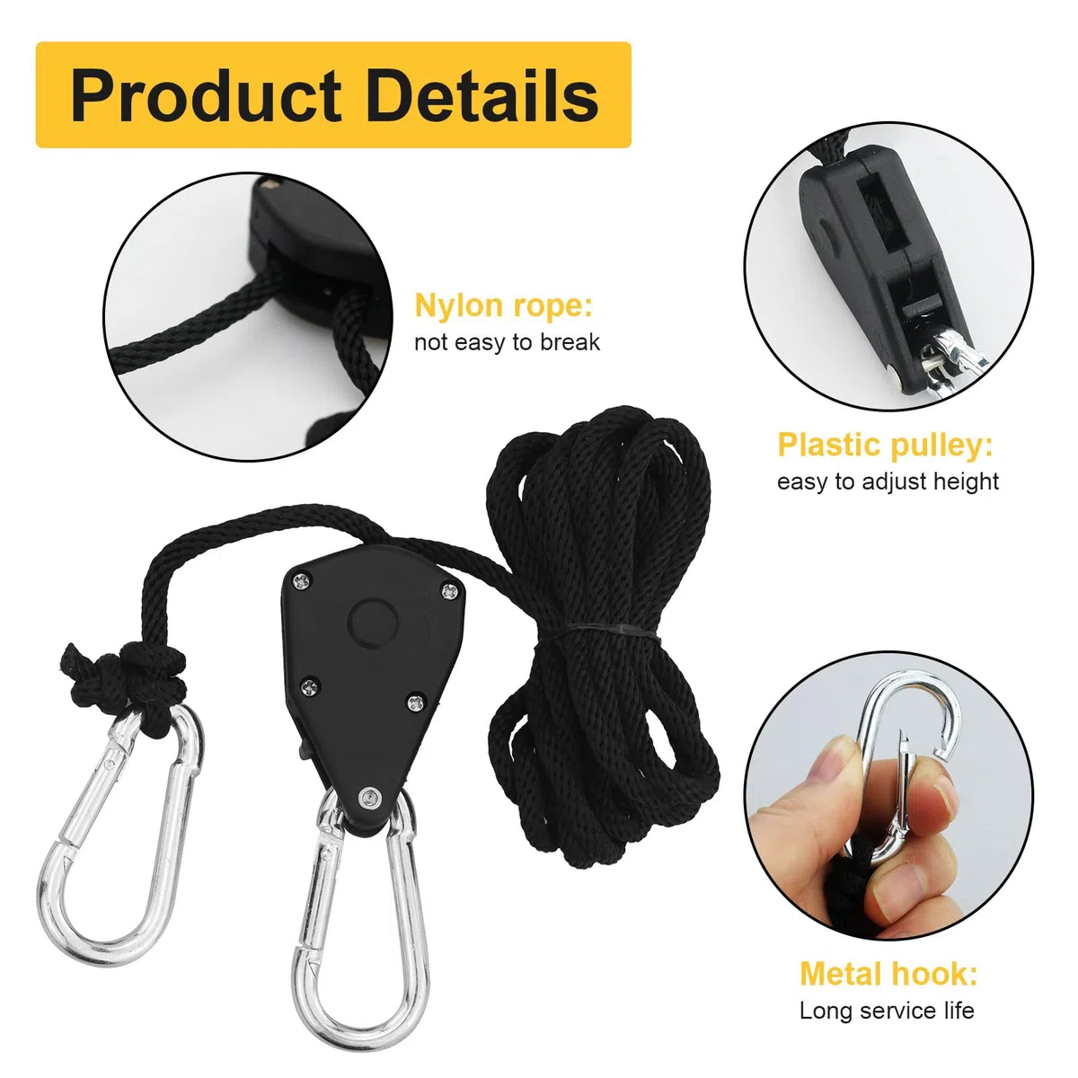 11 carraca de cuerda con gancho, tensor de cuerda de 1/8 pulgadas, carraca resistente, gancho de cuerda ajustable, trinquete de 2 m, colgador de trinquete, para plantas, ventiladores y lámparas