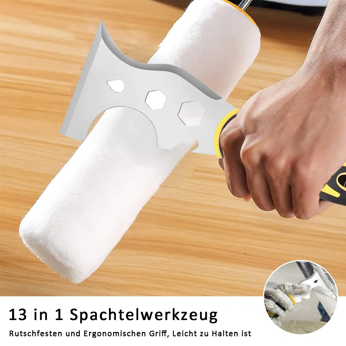 Acero Inoxidable Espátula para Enlucir, 40cm Hoja de Desnatado Drywall Smoothing Espátula, Espátula Rascador Multiusos 13 en 1, Para Suelos Paredes Secas
