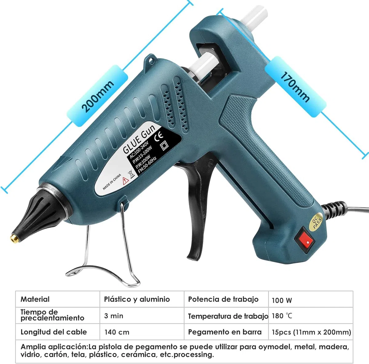 Pistola Silicona Caliente 100W - Pistola Silicona Manualidades Pistola Pegamento Caliente 11mm Barras Pistola de Silicona Caliente