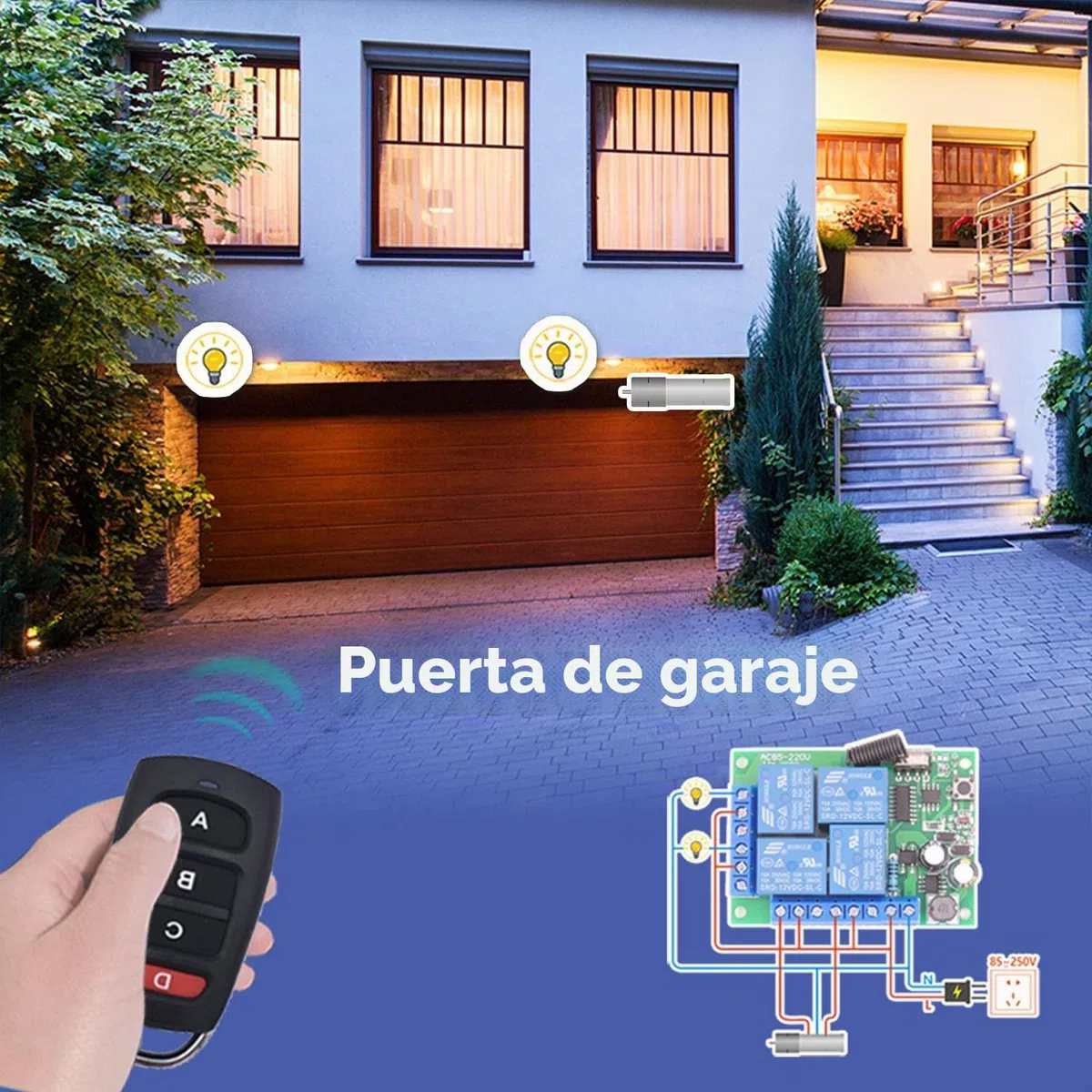 DieseRC Interruptor de control remoto inalámbrico universal AC 220V 230V 10A Receptor de relé RF de 4 canales con 2 transmisores para motor puerta de garaje luz cortina eléctrica