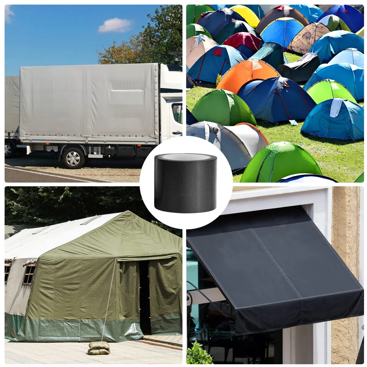 Cinta adhesiva de reparación impermeable, 8 cm x 5 m, autoadhesiva, reparación para camiones, sombrilla, tienda (negro)