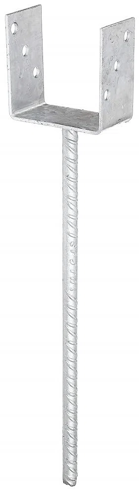 Alberts 214418 Anclaje para Postes en Forma de U, con Varilla para hormigonar de Acero Acanalado, Galvanizado en Caliente, Anchura de Apertura 101 mm, Longitud del Anclaje de hormigón 400 mm