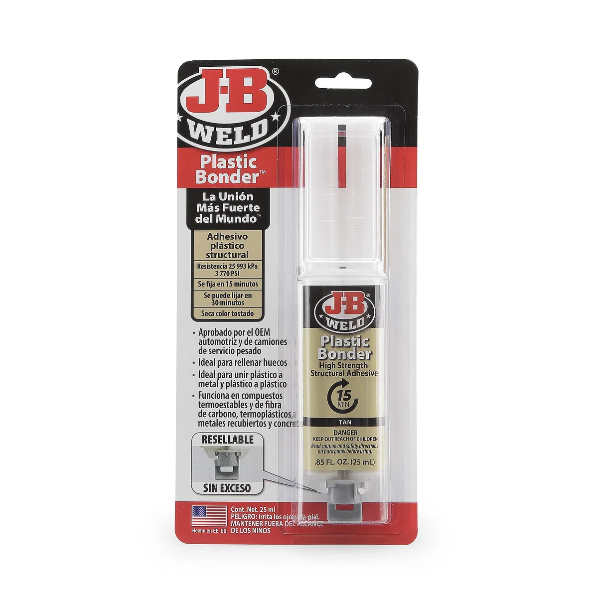 J-B Weld 50133SPA - Epoxi de 2 componentes - Fijación rápida | Especial para plásticos. Secado flexible - 25ml