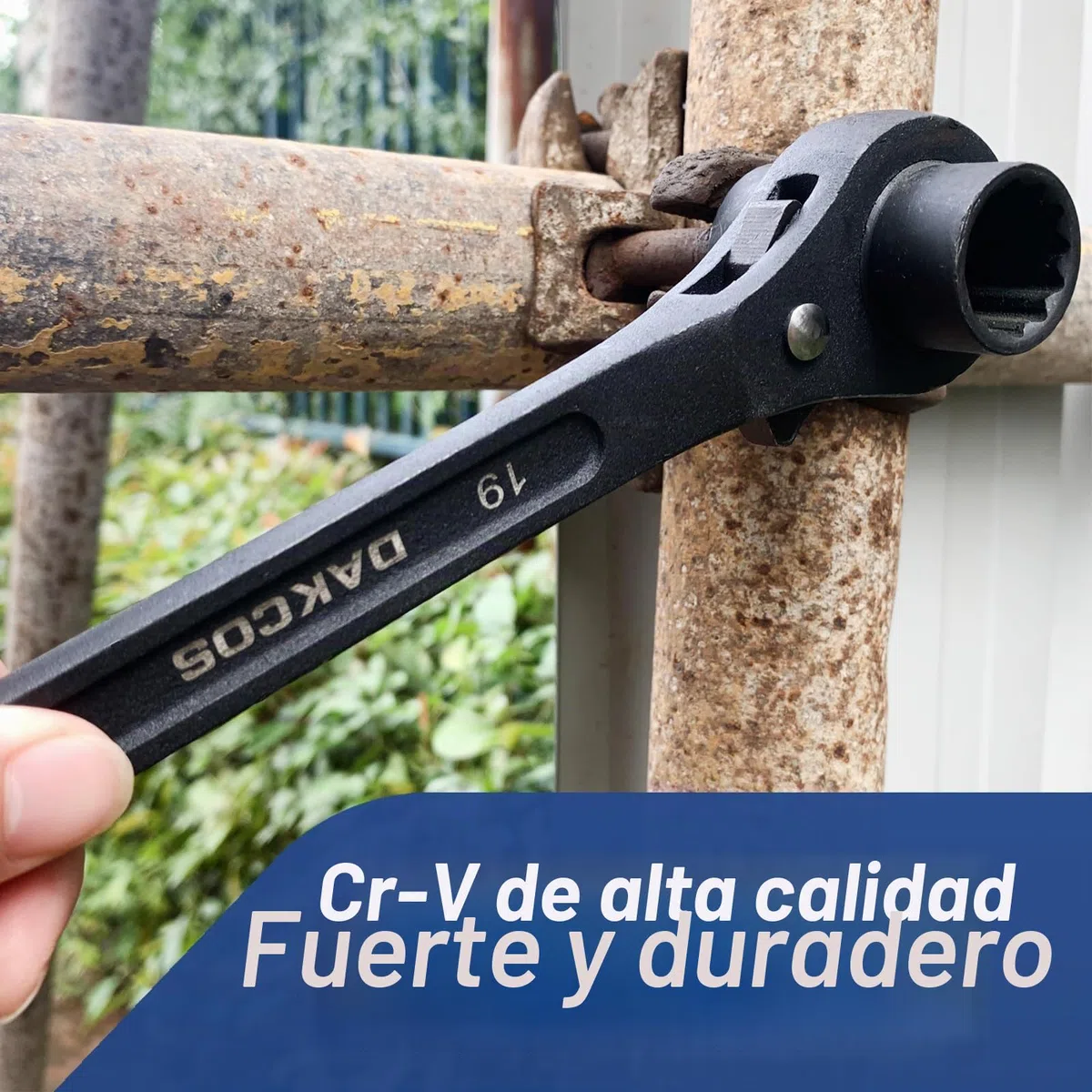 DAKCOS Llave de Carraca de Andamio 19/22 mm Derecha/Izquierda, Reversible, Negro